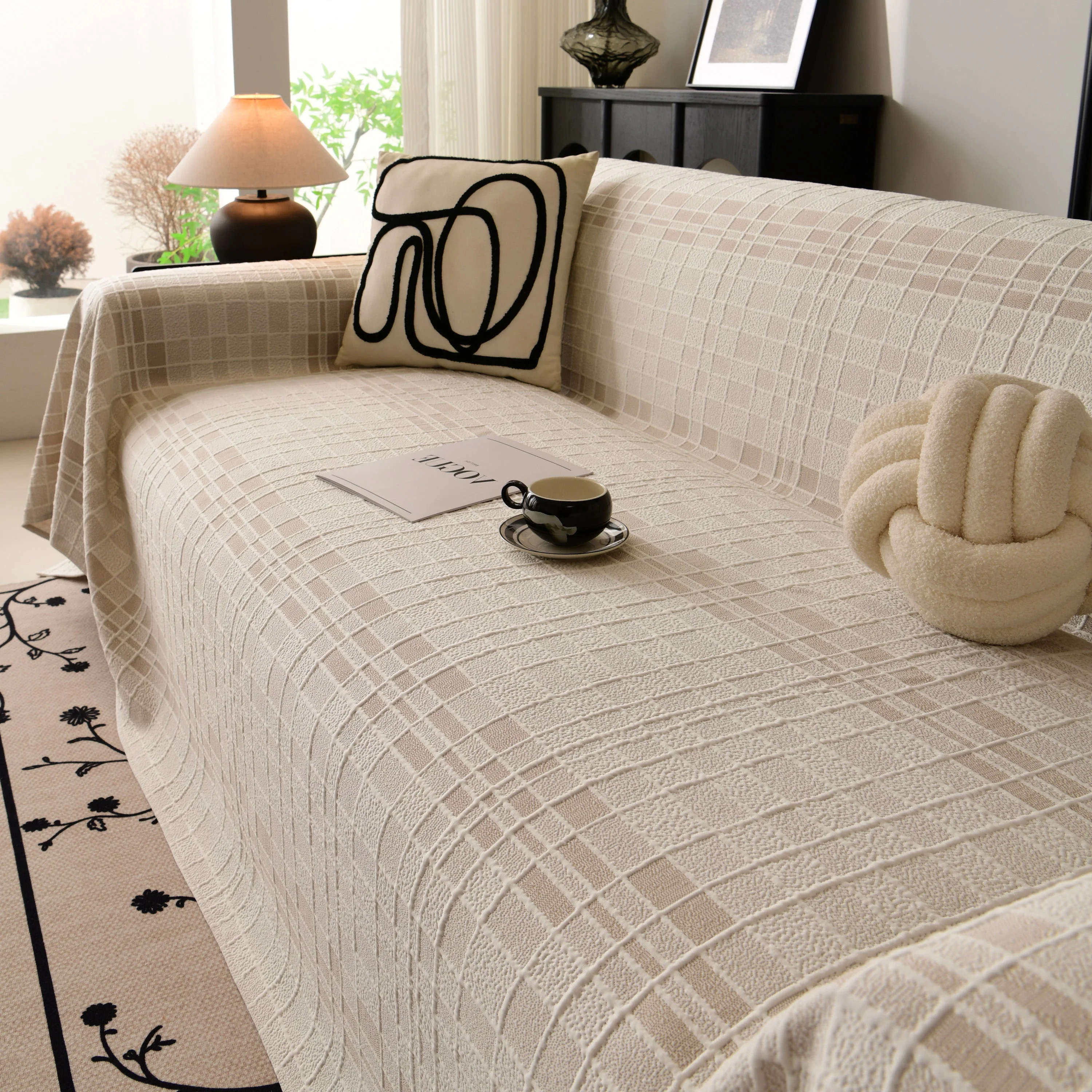 Sofa Cover Throw with Subtle Textured Stripes Lightweight Smooth Couch Slipcover - Image 101