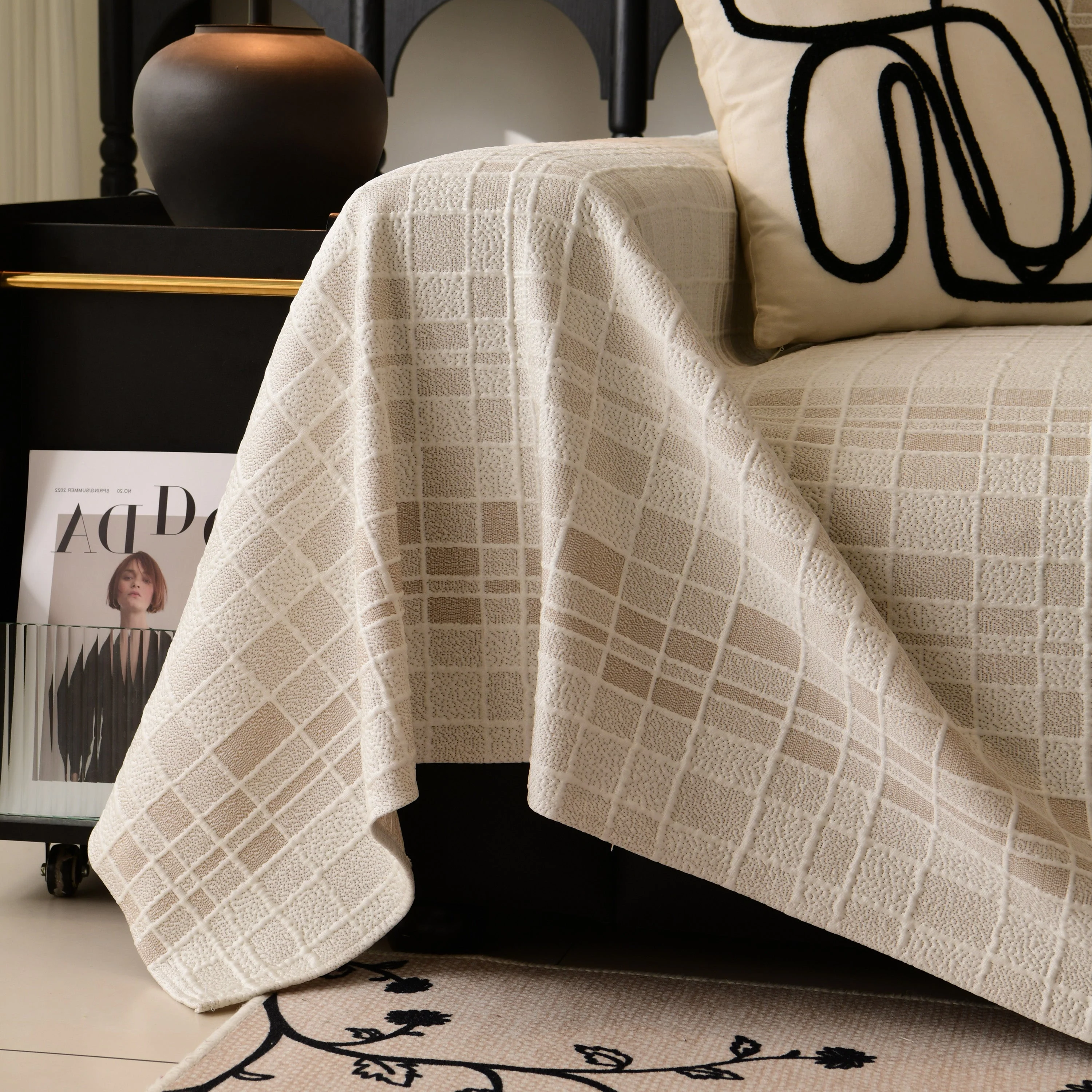 Sofa Cover Throw with Subtle Textured Stripes Lightweight Smooth Couch Slipcover - Image 102