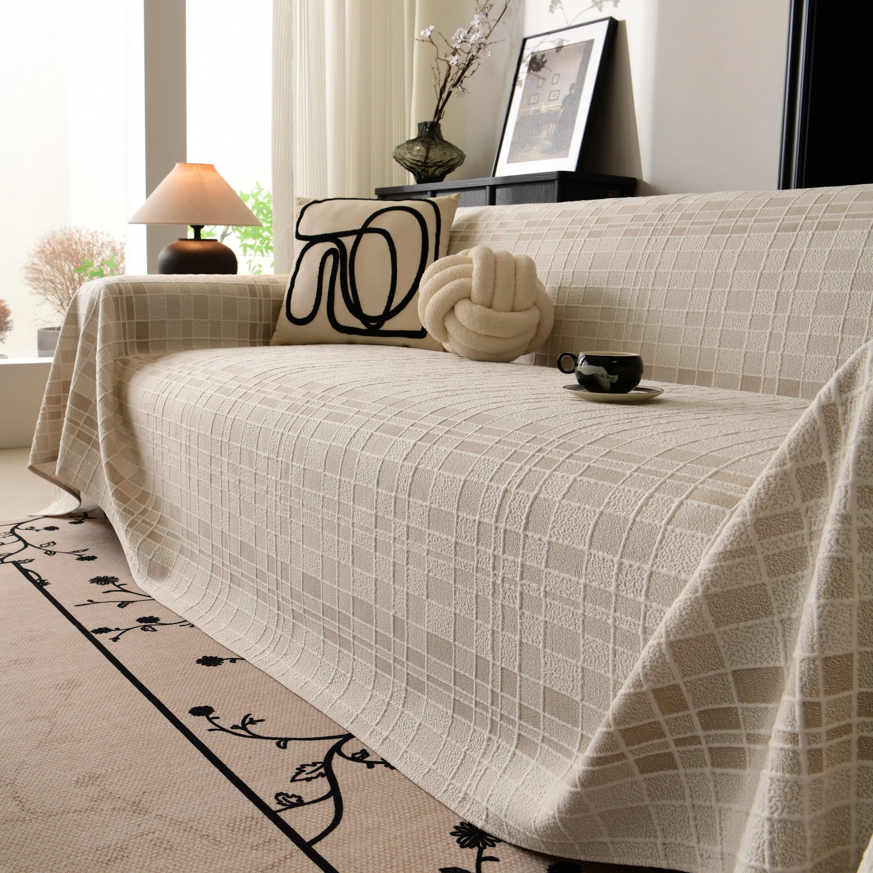 Sofa Cover Throw with Subtle Textured Stripes Lightweight Smooth Couch Slipcover - Image 103