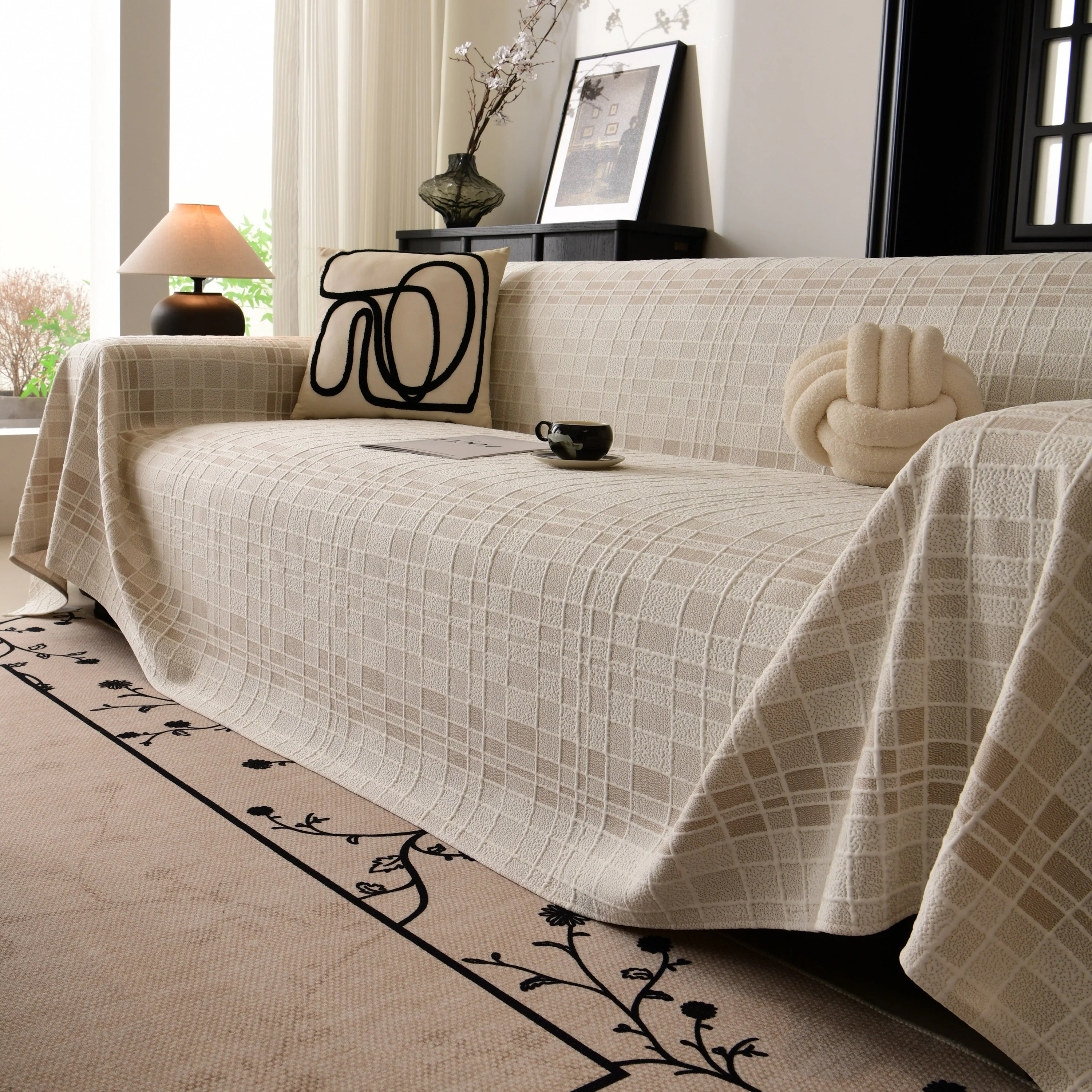 Sofa Cover Throw with Subtle Textured Stripes Lightweight Smooth Couch Slipcover - Image 104