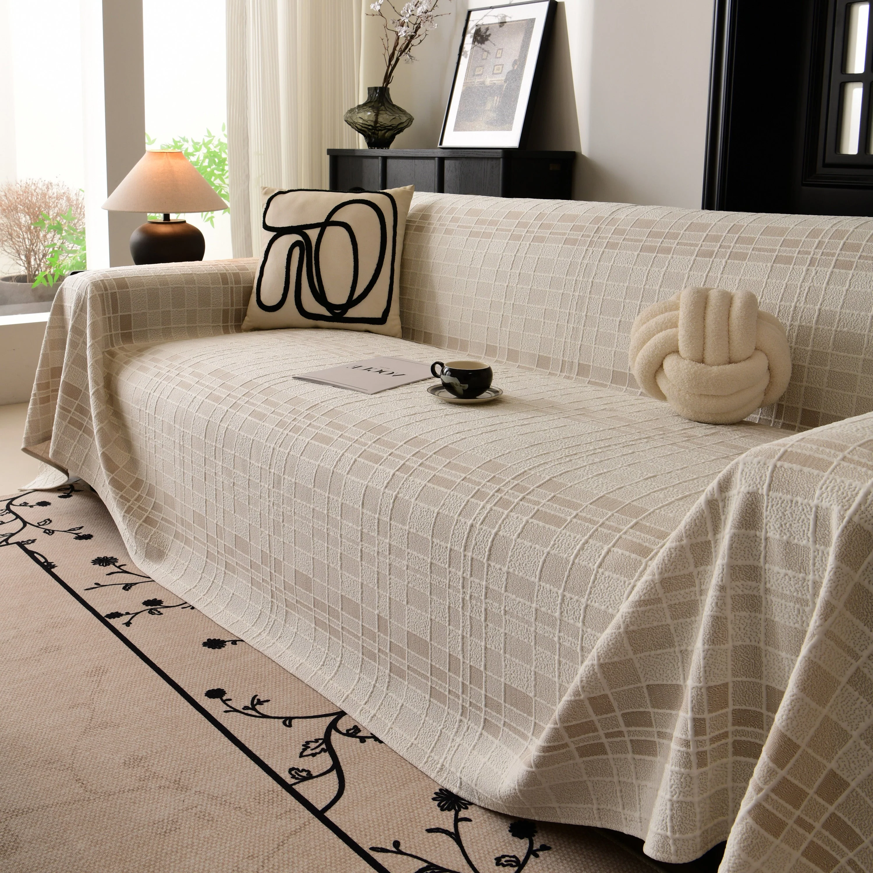 Sofa Cover Throw with Subtle Textured Stripes Lightweight Smooth Couch Slipcover - Image 105