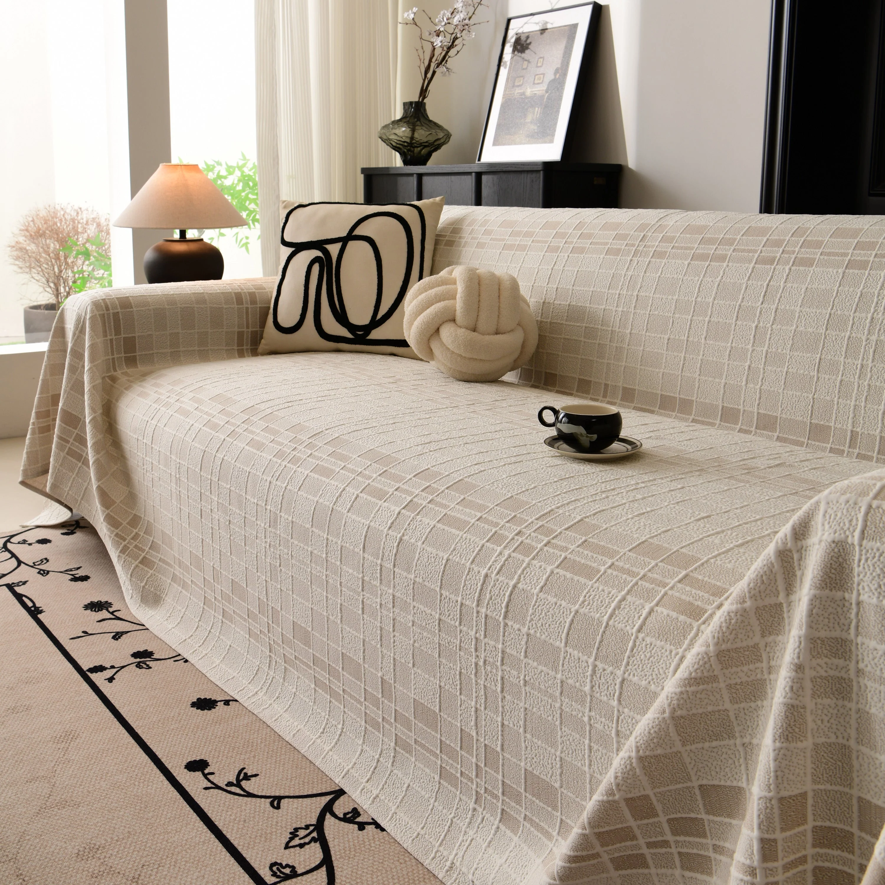 Sofa Cover Throw with Subtle Textured Stripes Lightweight Smooth Couch Slipcover - Image 106