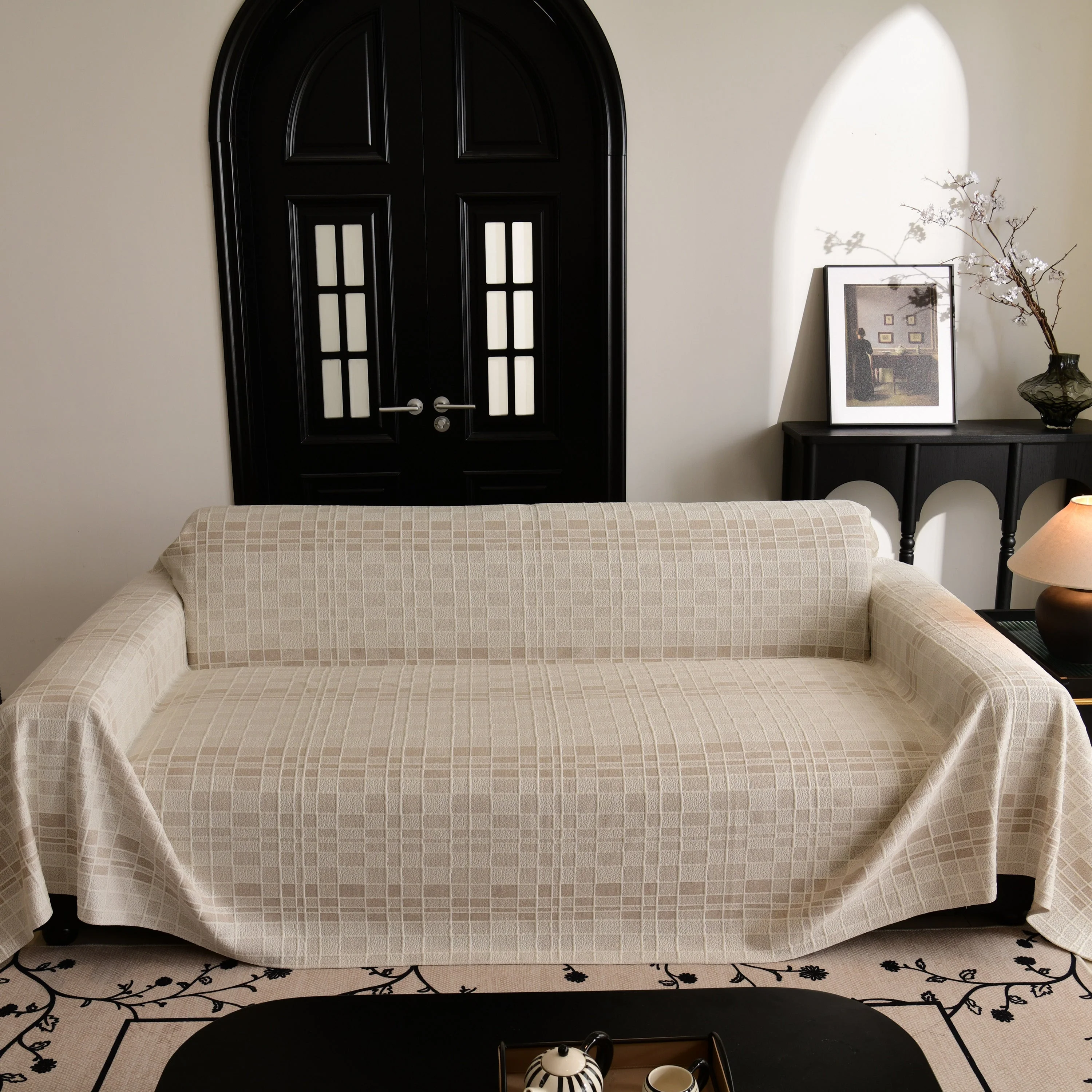 Sofa Cover Throw with Subtle Textured Stripes Lightweight Smooth Couch Slipcover - Image 107