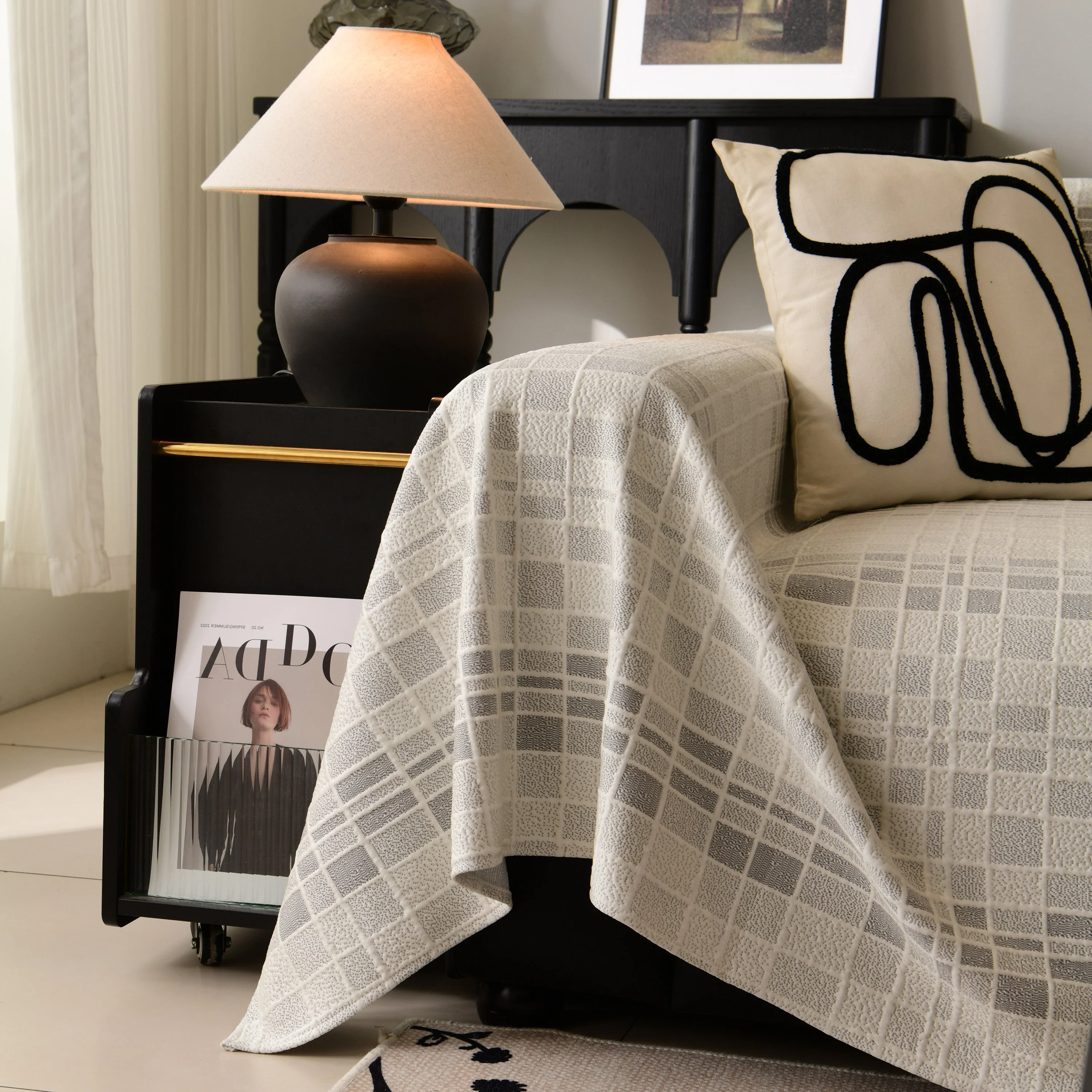 Sofa Cover Throw with Subtle Textured Stripes Lightweight Smooth Couch Slipcover - Image 12