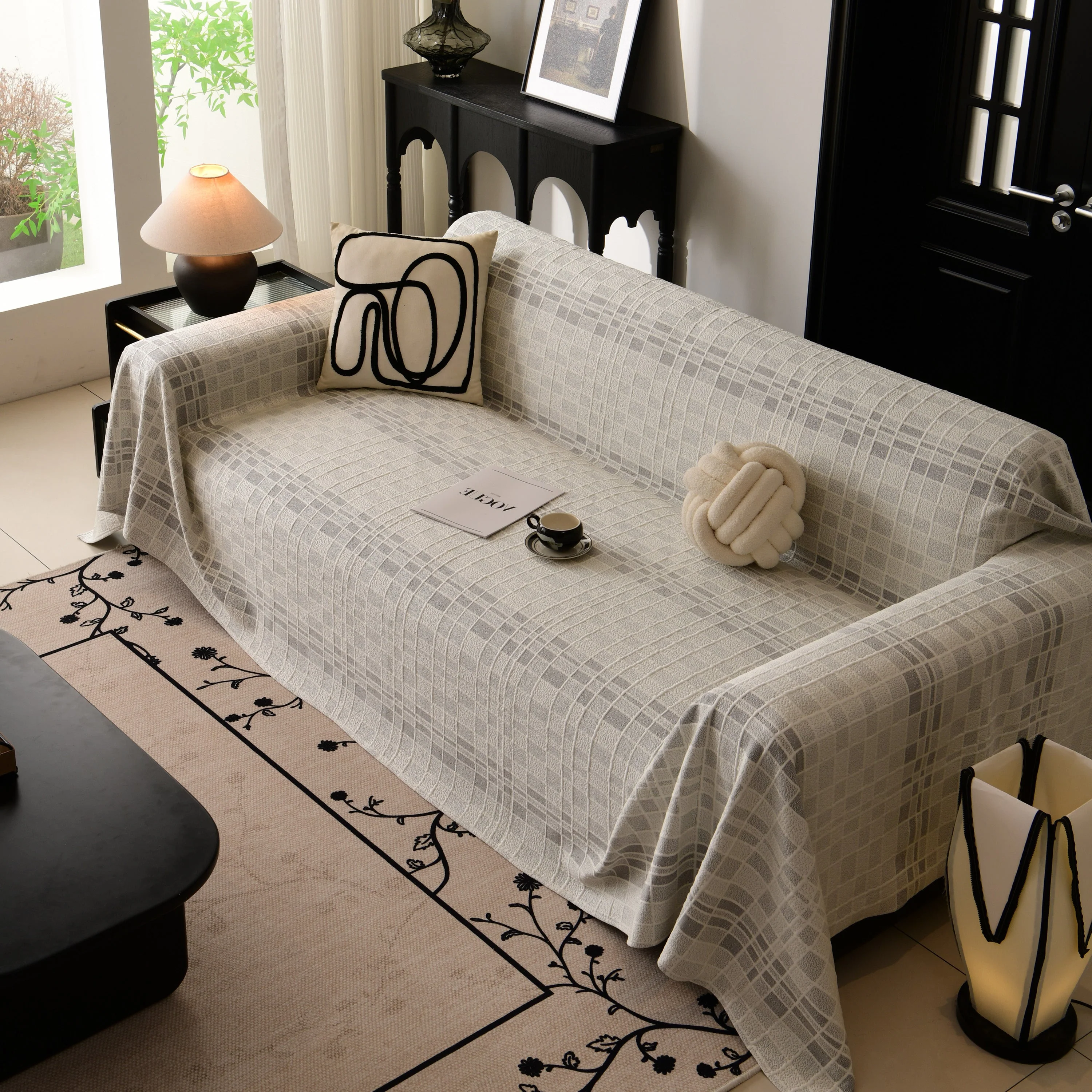 Sofa Cover Throw with Subtle Textured Stripes Lightweight Smooth Couch Slipcover - Image 13