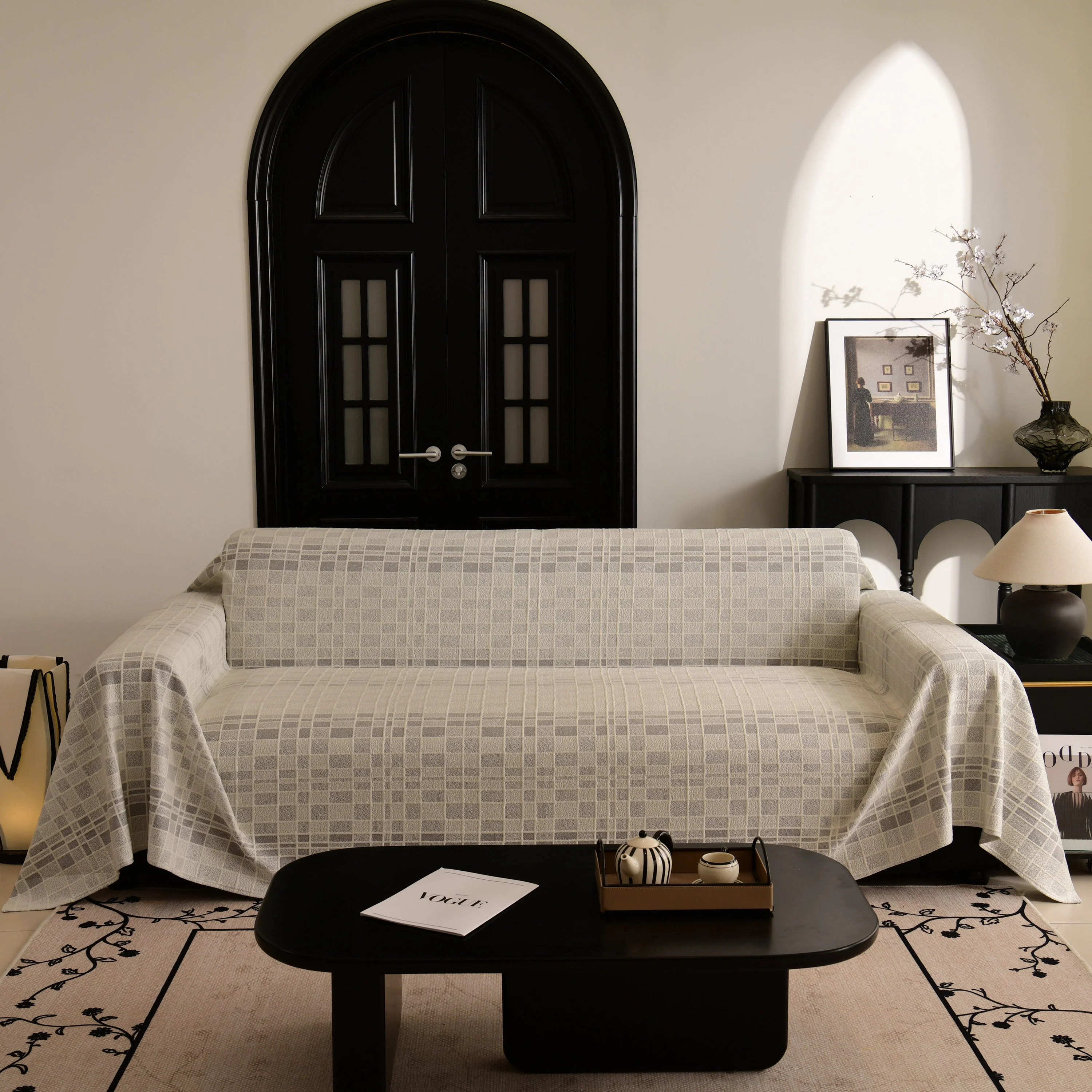 Sofa Cover Throw with Subtle Textured Stripes Lightweight Smooth Couch Slipcover - Image 14