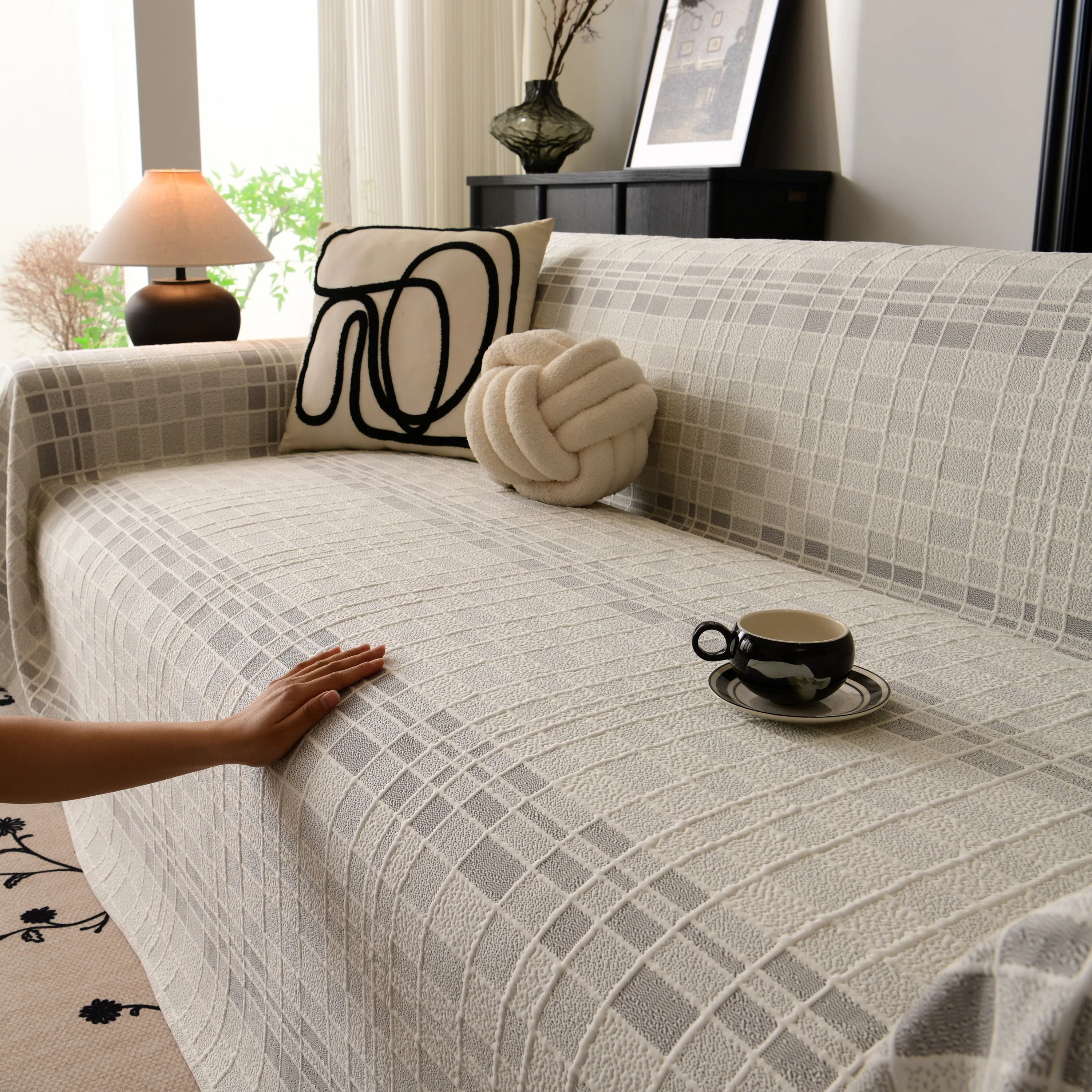 Sofa Cover Throw with Subtle Textured Stripes Lightweight Smooth Couch Slipcover - Image 15