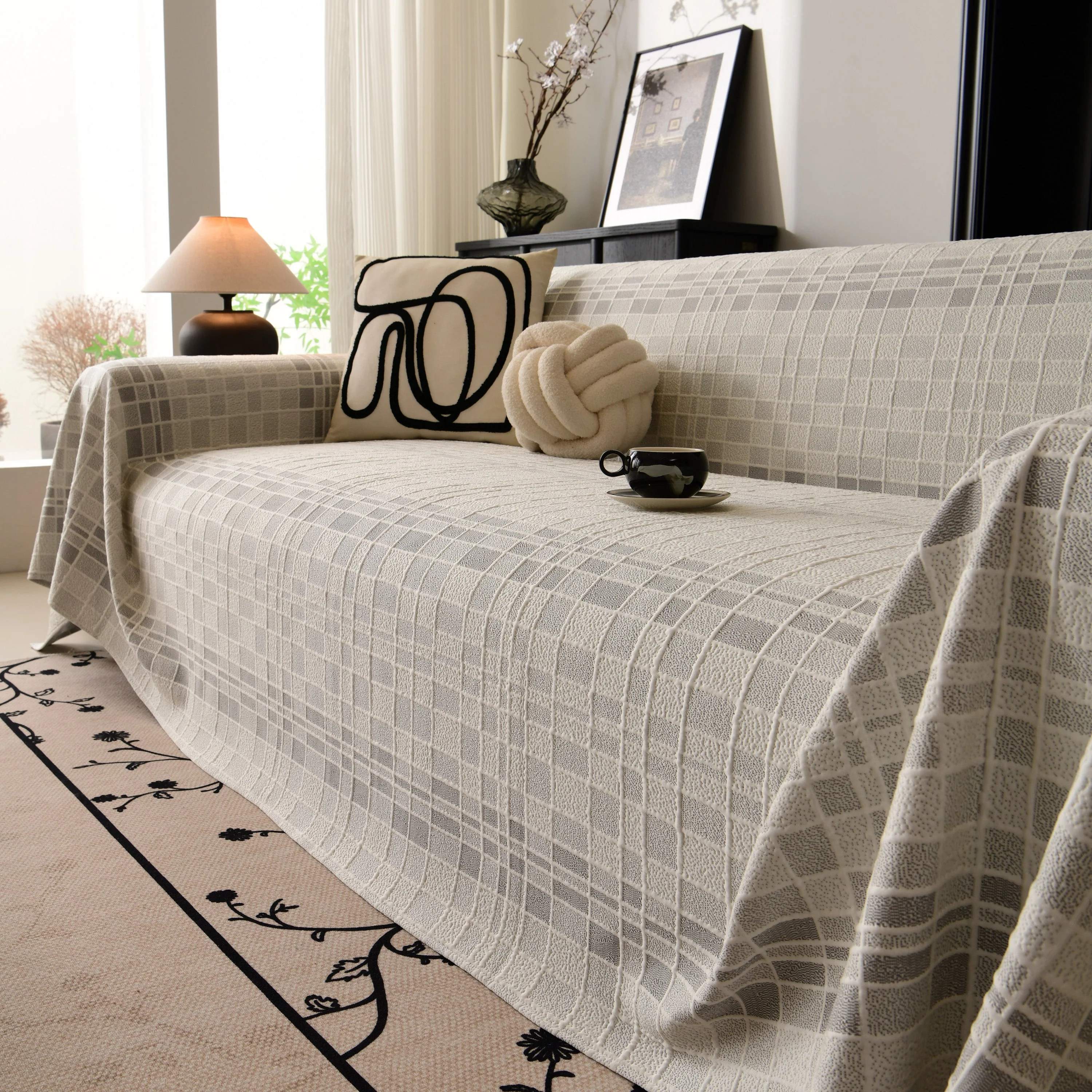 Sofa Cover Throw with Subtle Textured Stripes Lightweight Smooth Couch Slipcover - Image 16