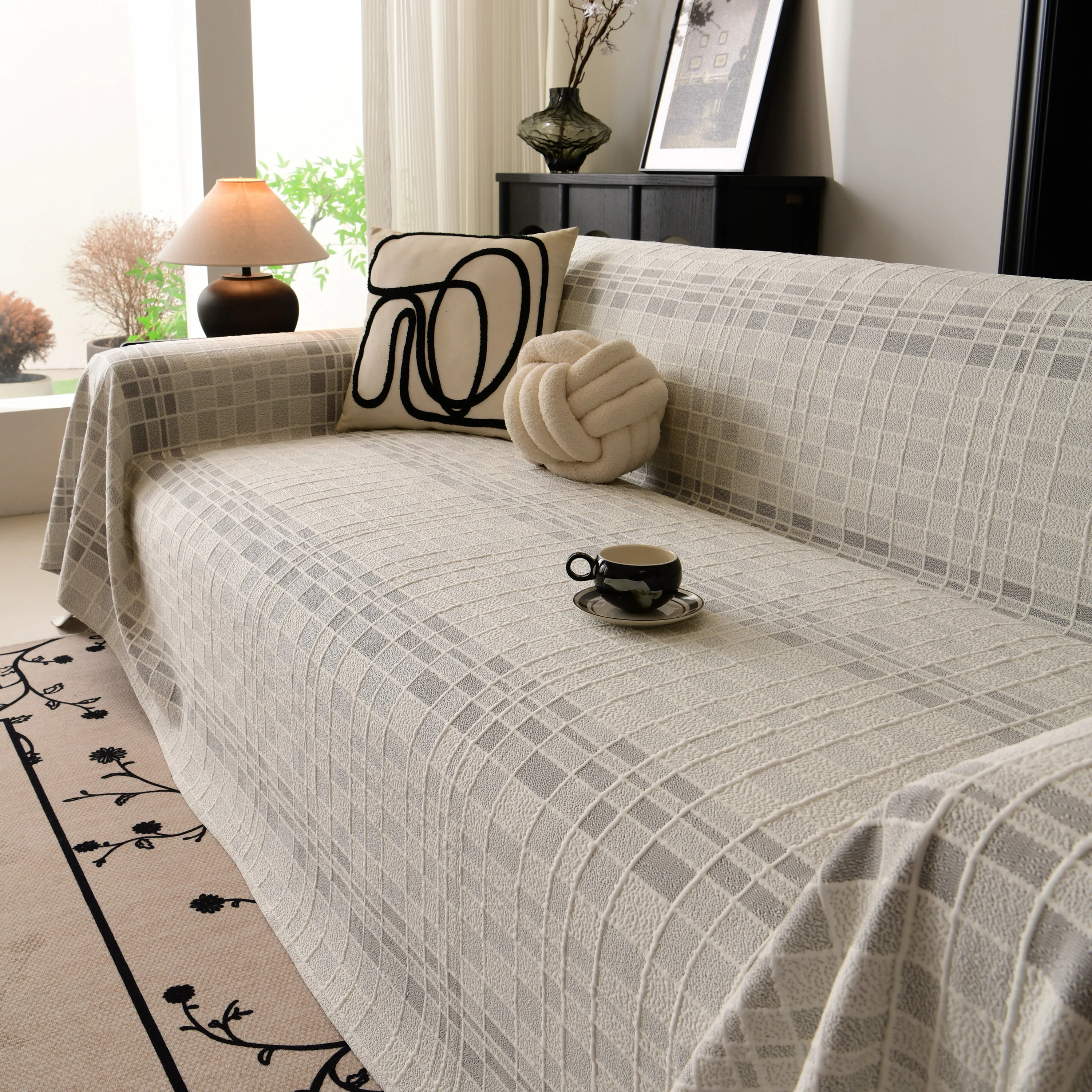 Sofa Cover Throw with Subtle Textured Stripes Lightweight Smooth Couch Slipcover - Image 17