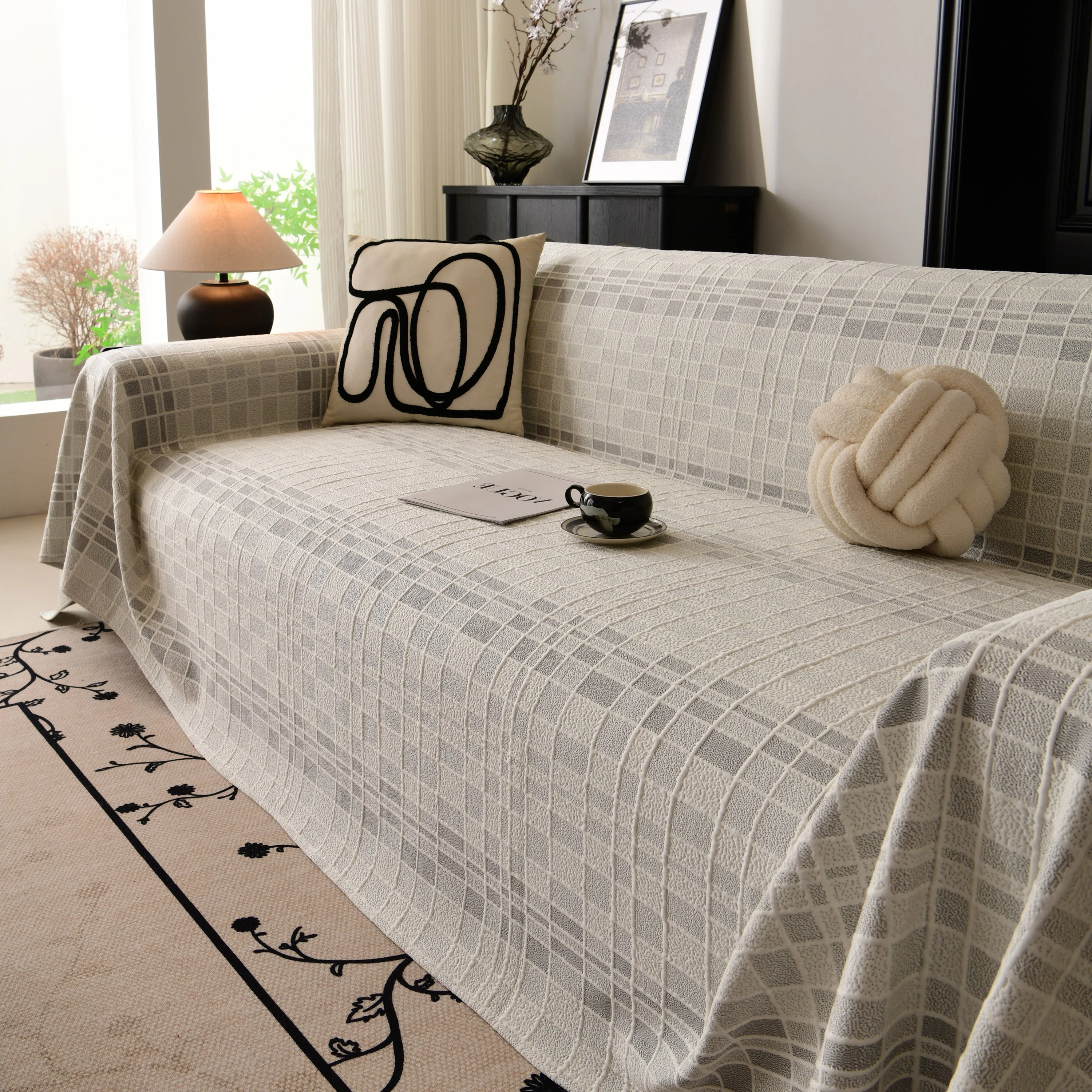 Sofa Cover Throw with Subtle Textured Stripes Lightweight Smooth Couch Slipcover - Image 18