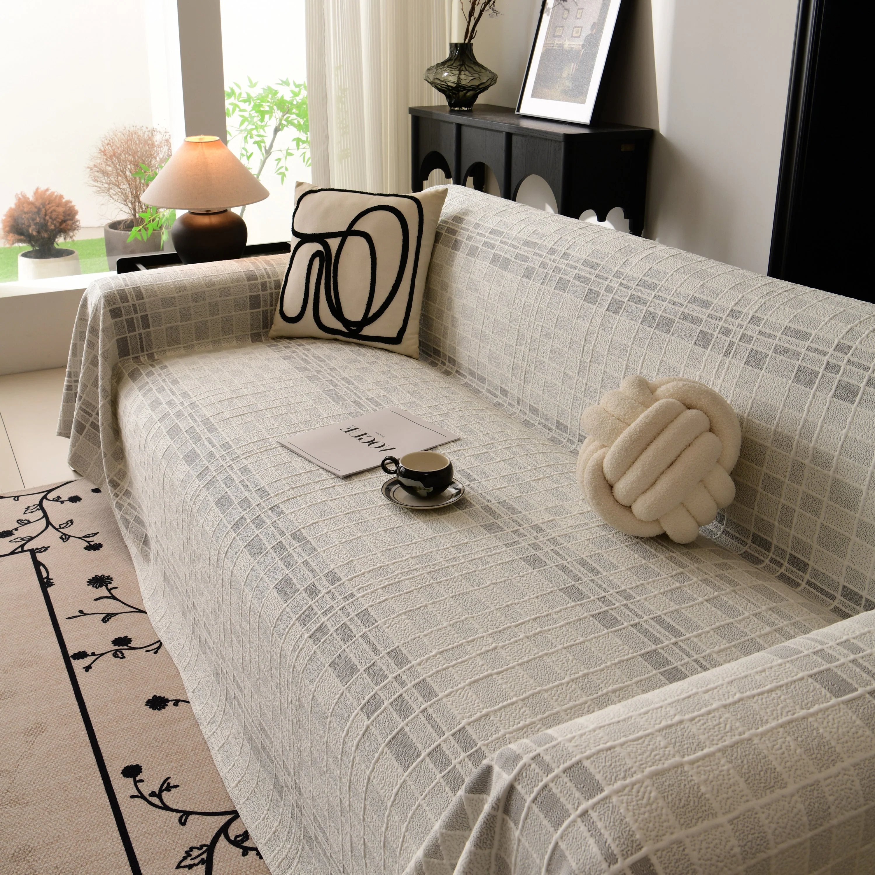 Sofa Cover Throw with Subtle Textured Stripes Lightweight Smooth Couch Slipcover - Image 19