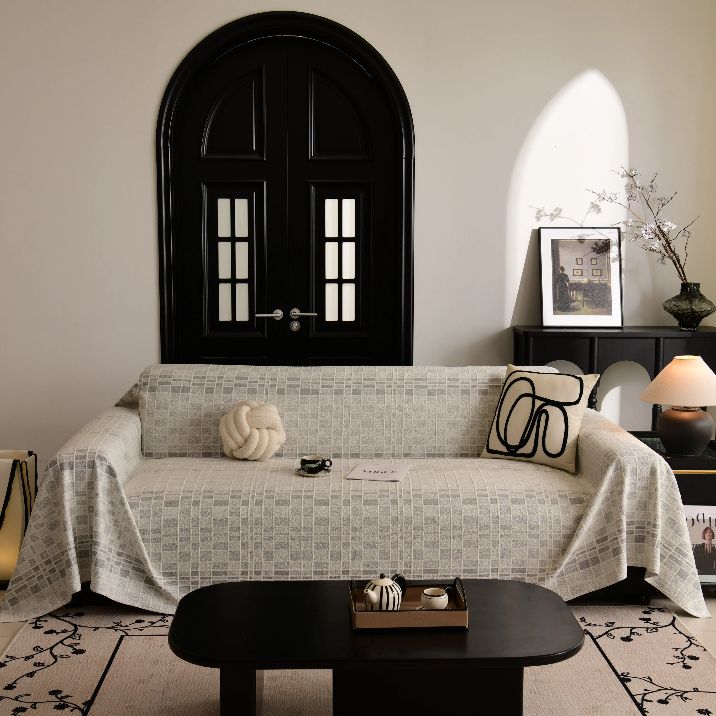 Sofa Cover Throw with Subtle Textured Stripes Lightweight Smooth Couch Slipcover - Image 2