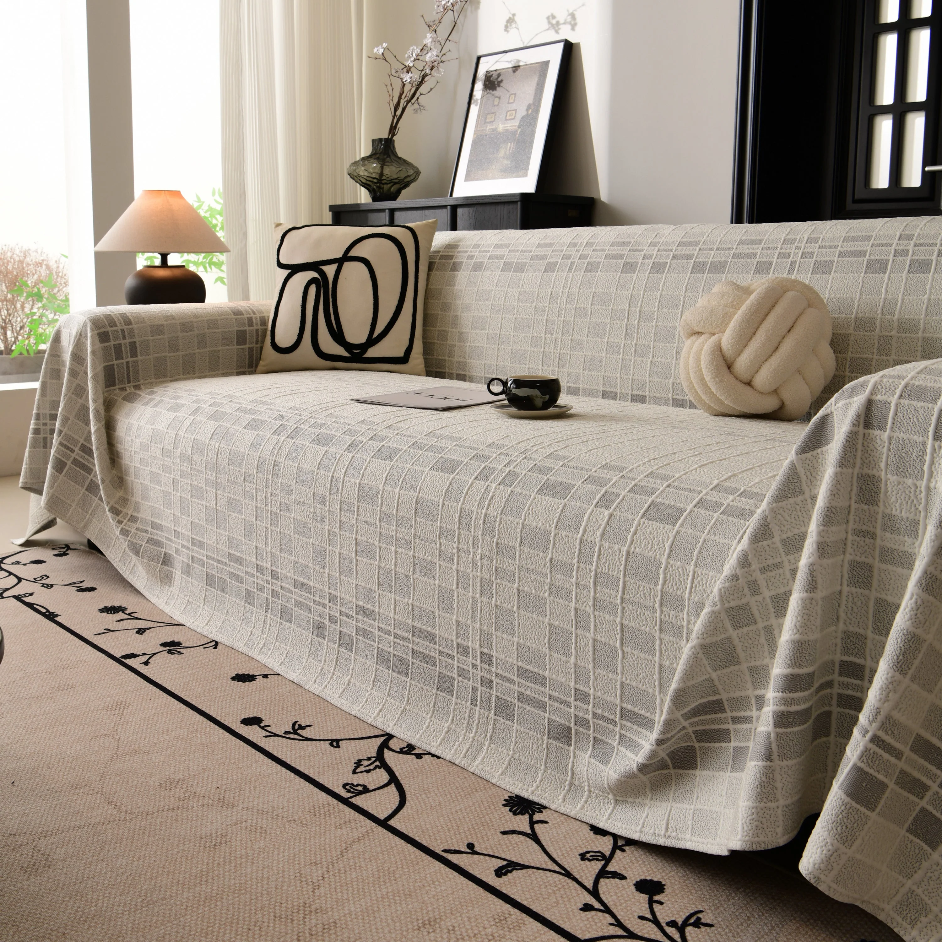 Sofa Cover Throw with Subtle Textured Stripes Lightweight Smooth Couch Slipcover - Image 20