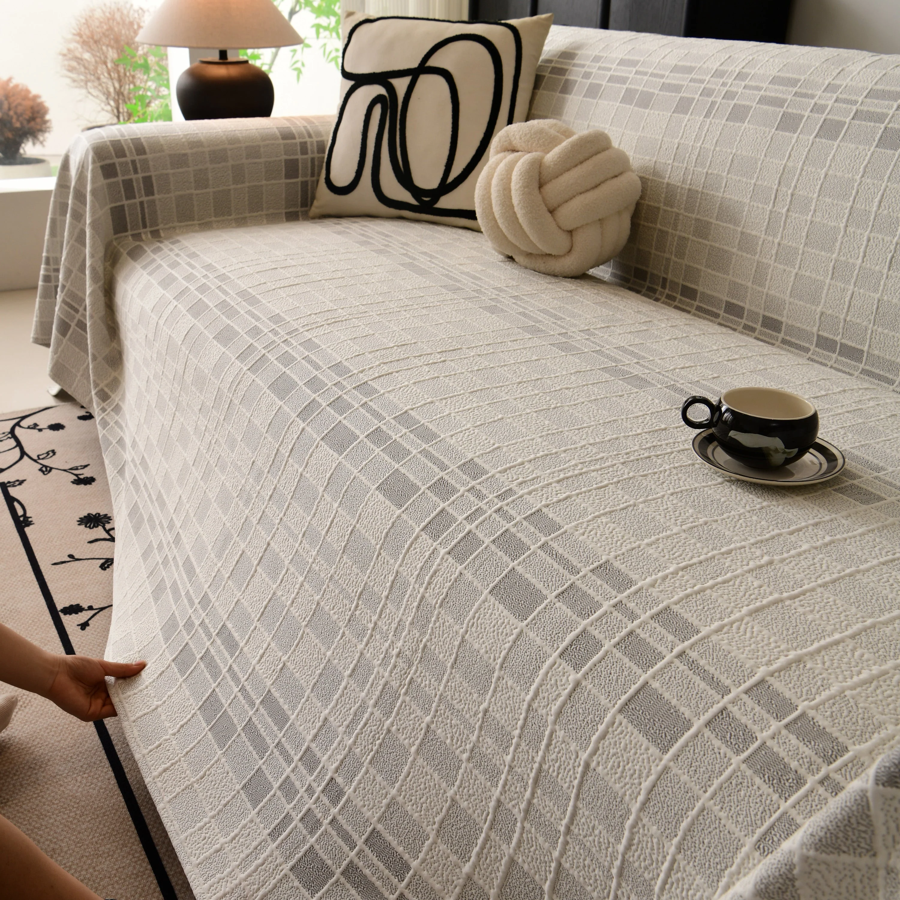 Sofa Cover Throw with Subtle Textured Stripes Lightweight Smooth Couch Slipcover - Image 21