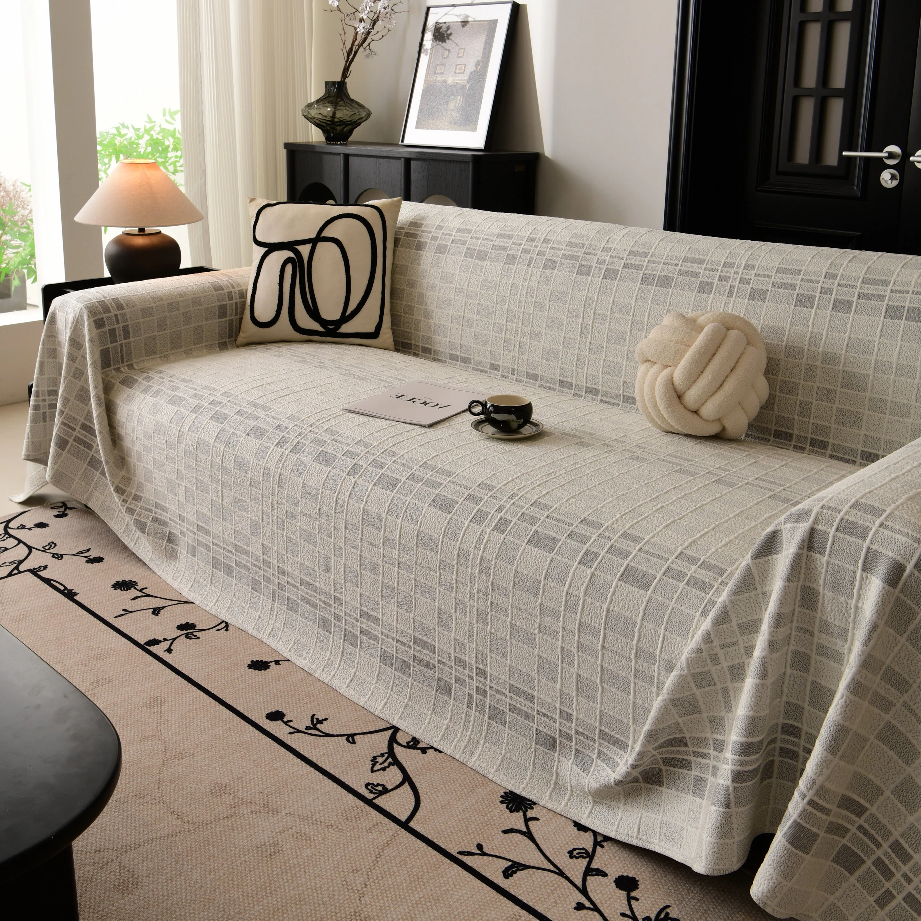 Sofa Cover Throw with Subtle Textured Stripes Lightweight Smooth Couch Slipcover - Image 22