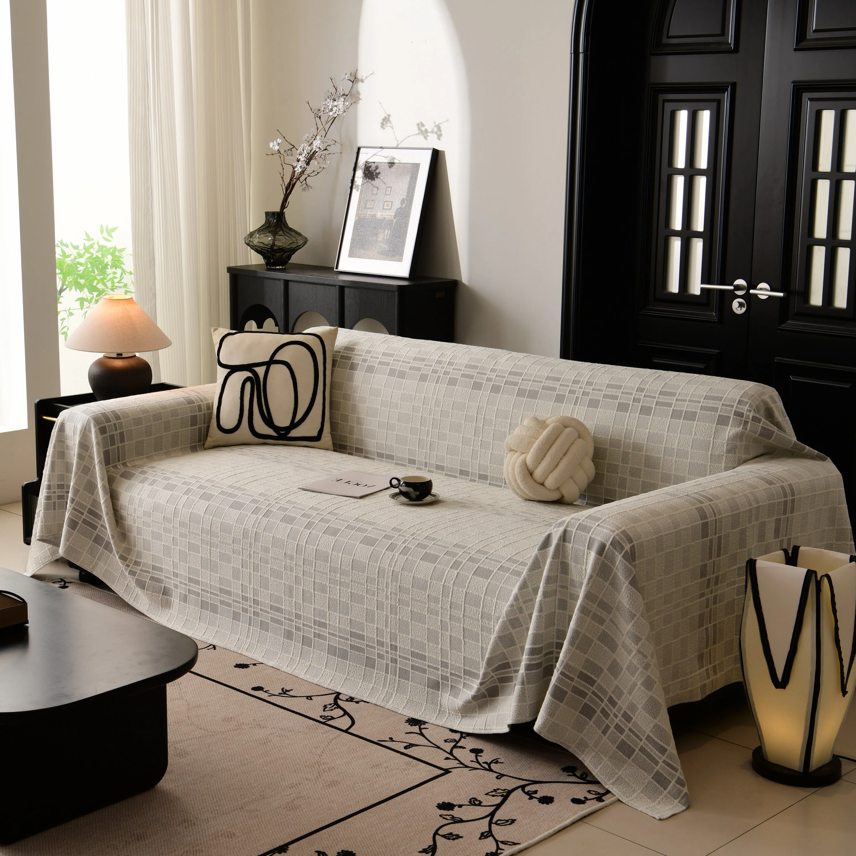Sofa Cover Throw with Subtle Textured Stripes Lightweight Smooth Couch Slipcover - Image 23