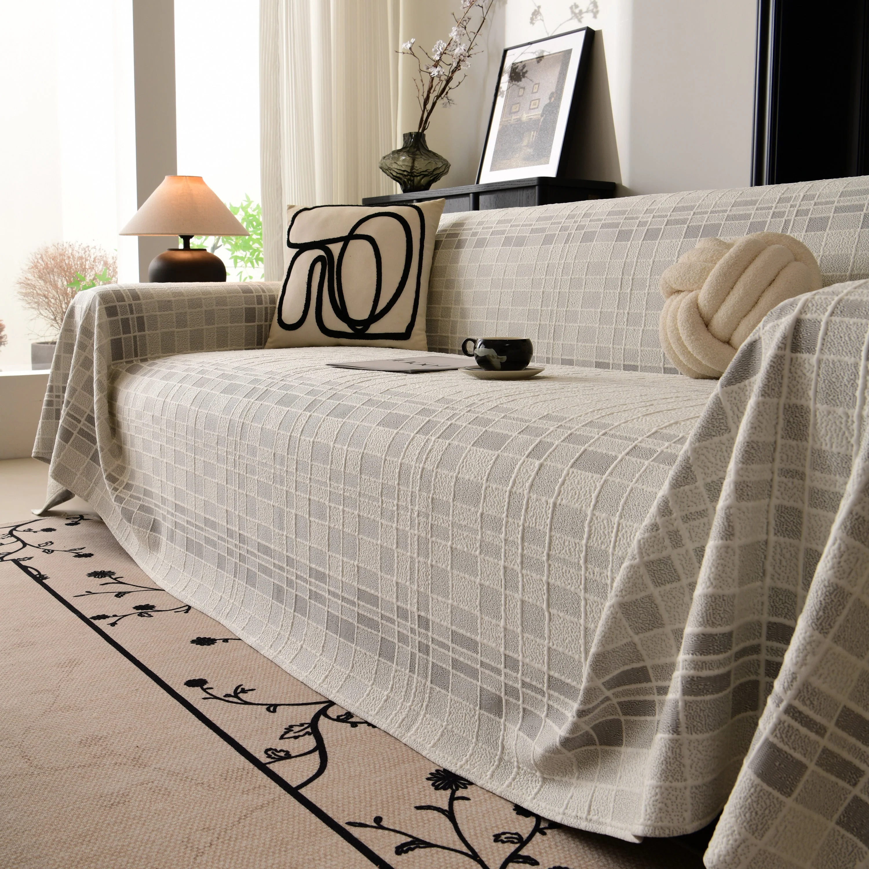 Sofa Cover Throw with Subtle Textured Stripes Lightweight Smooth Couch Slipcover - Image 24