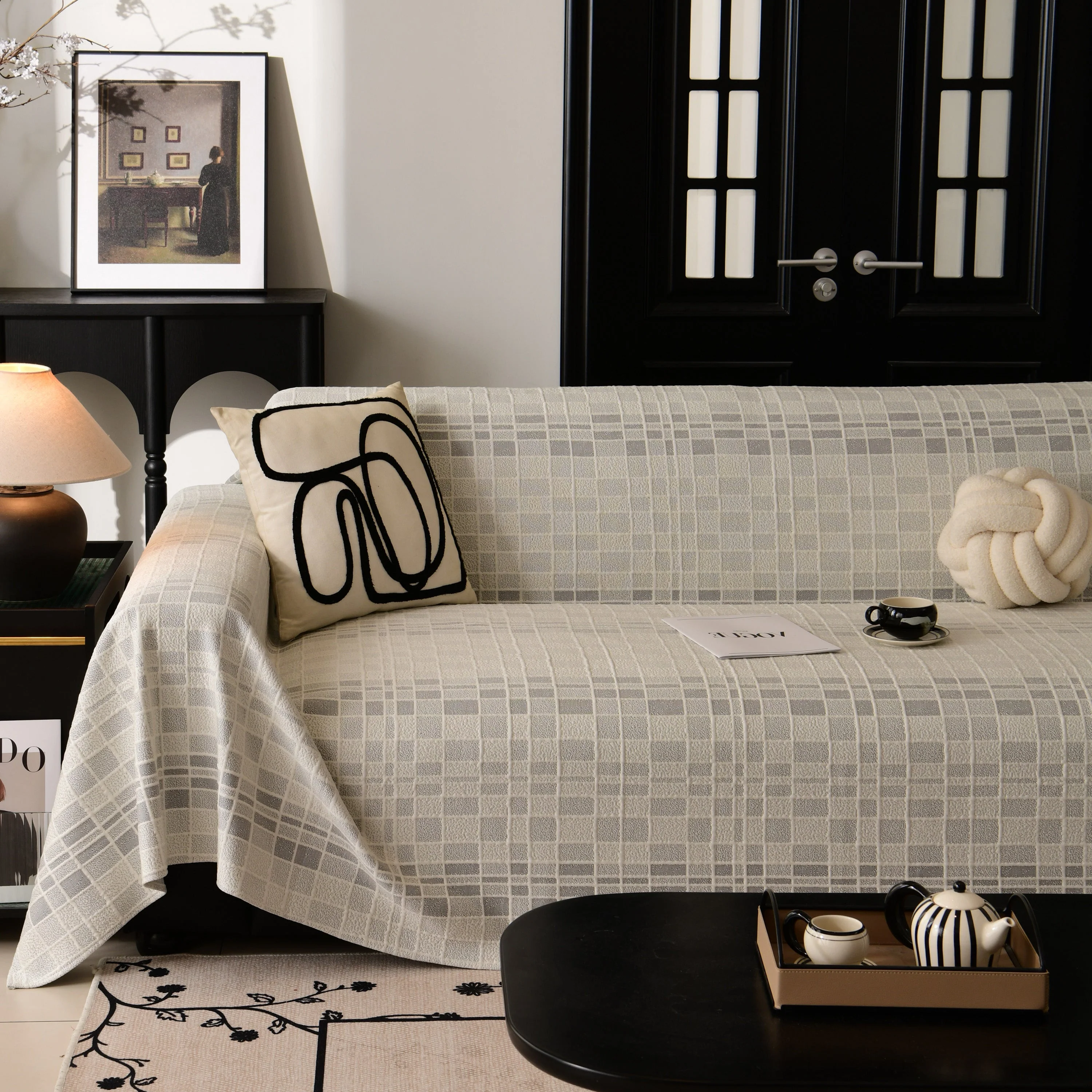Sofa Cover Throw with Subtle Textured Stripes Lightweight Smooth Couch Slipcover - Image 25
