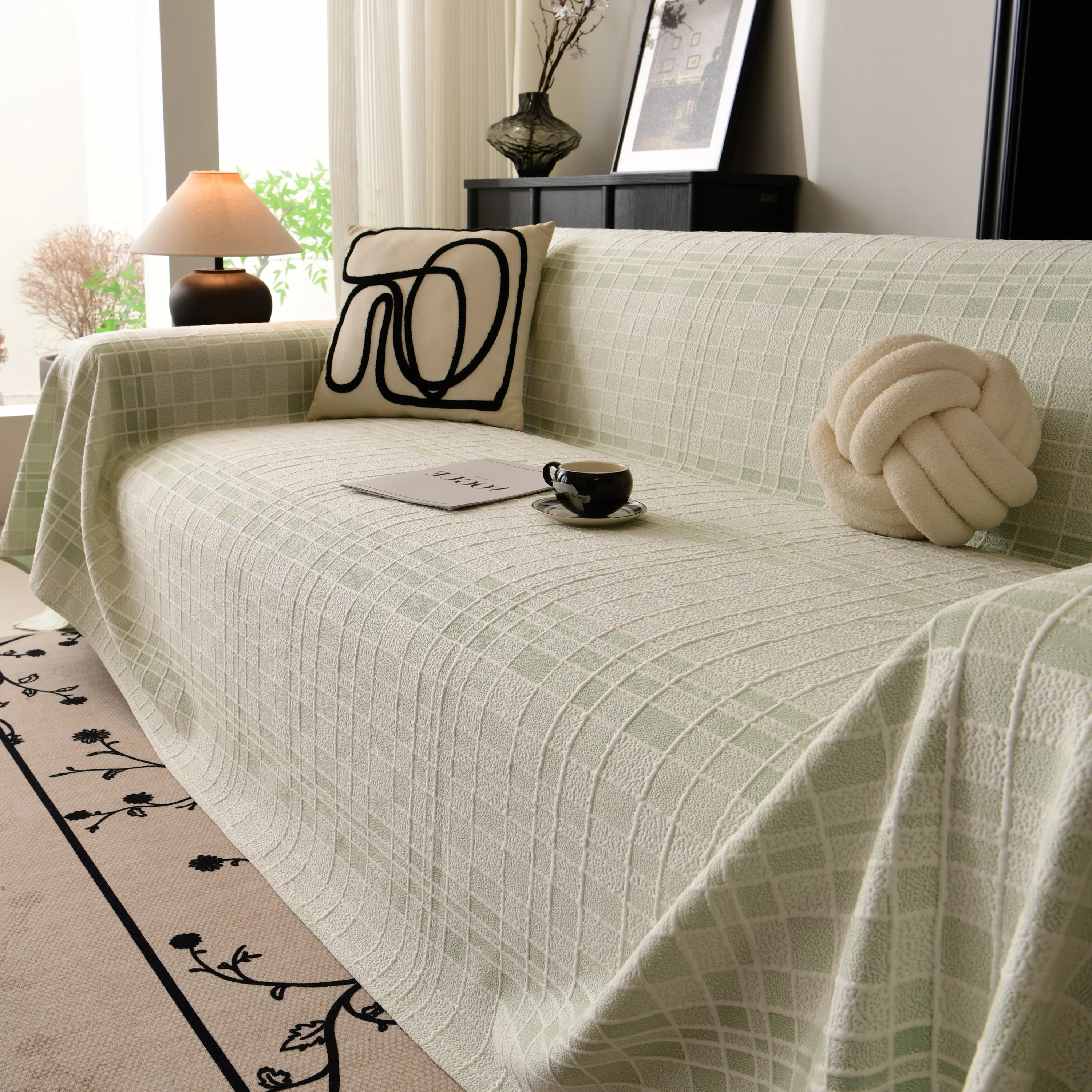 Sofa Cover Throw with Subtle Textured Stripes Lightweight Smooth Couch Slipcover - Image 26
