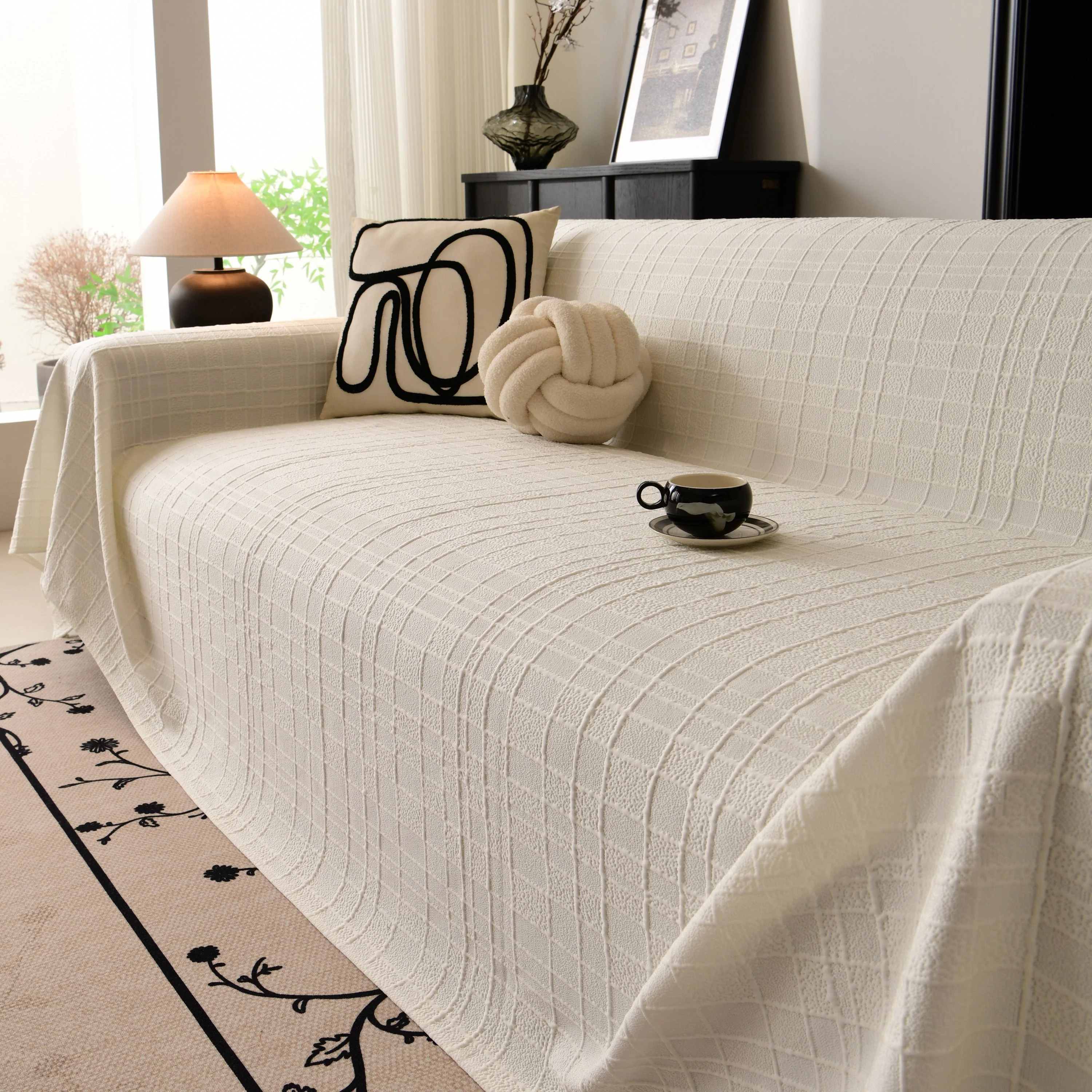 Sofa Cover Throw with Subtle Textured Stripes Lightweight Smooth Couch Slipcover - Image 27