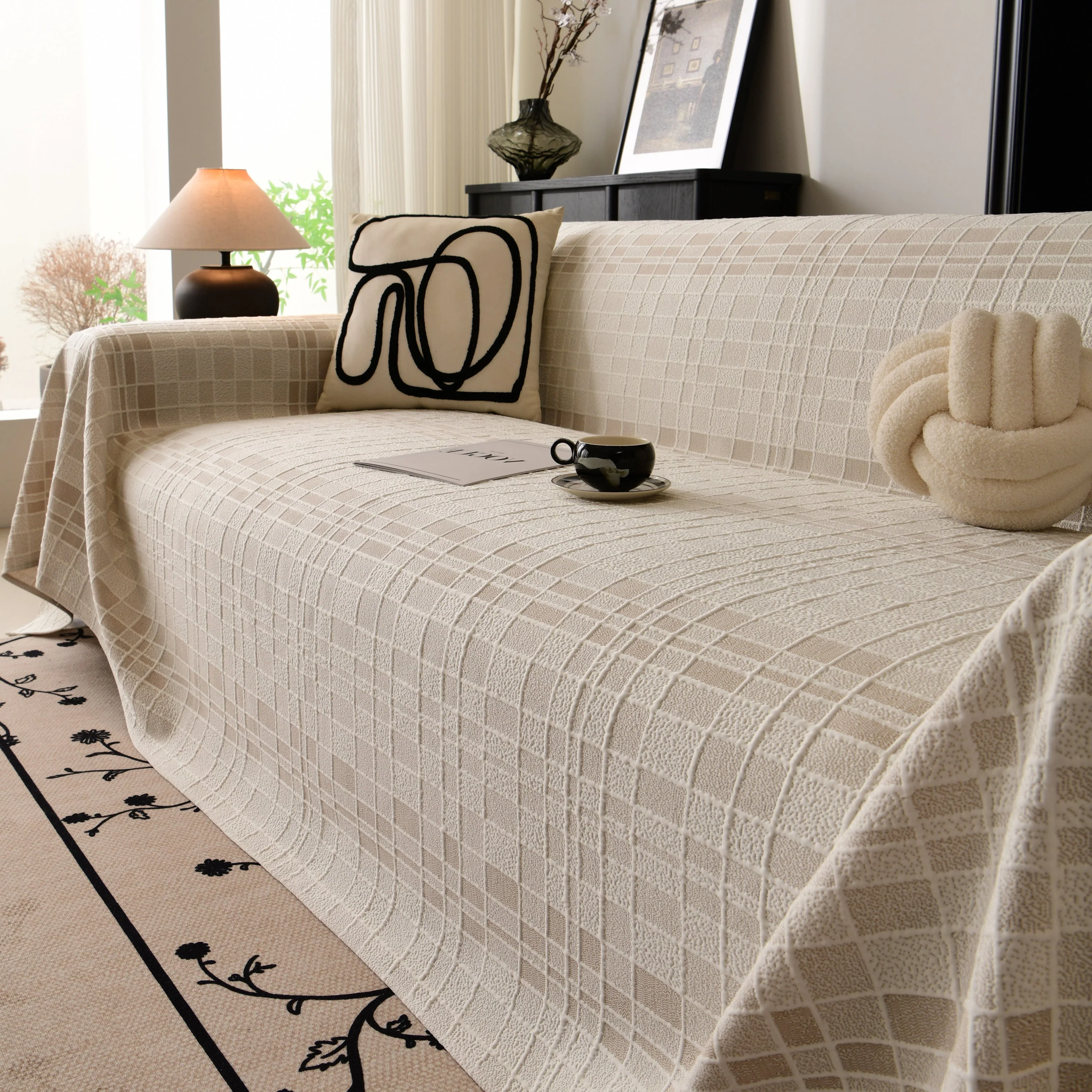 Sofa Cover Throw with Subtle Textured Stripes Lightweight Smooth Couch Slipcover - Image 28