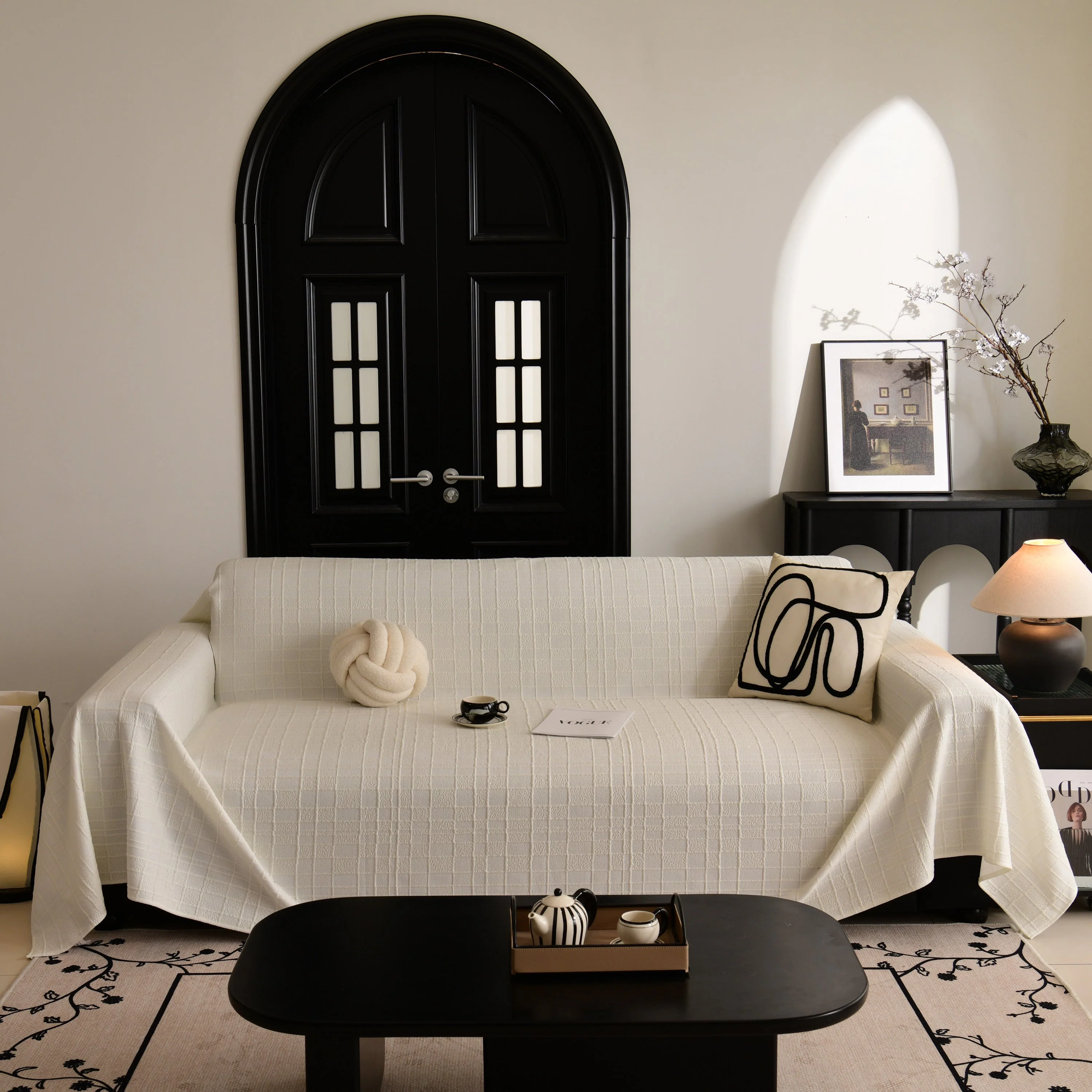 Sofa Cover Throw with Subtle Textured Stripes Lightweight Smooth Couch Slipcover - Image 29