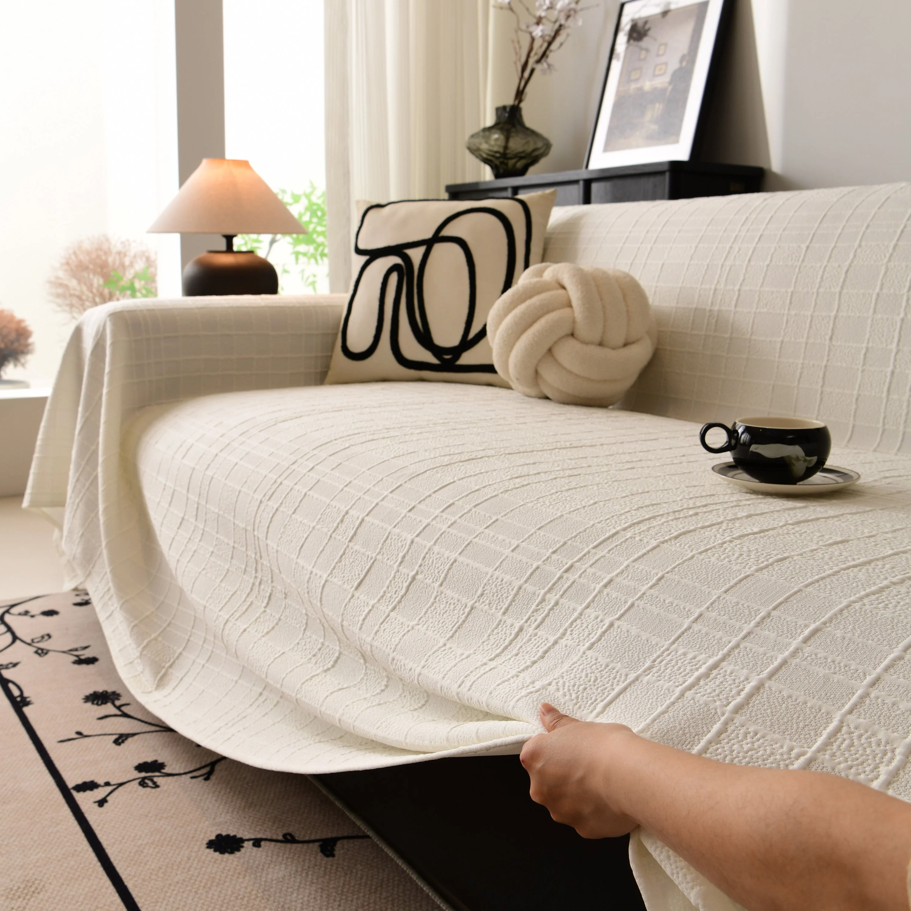 Sofa Cover Throw with Subtle Textured Stripes Lightweight Smooth Couch Slipcover - Image 31