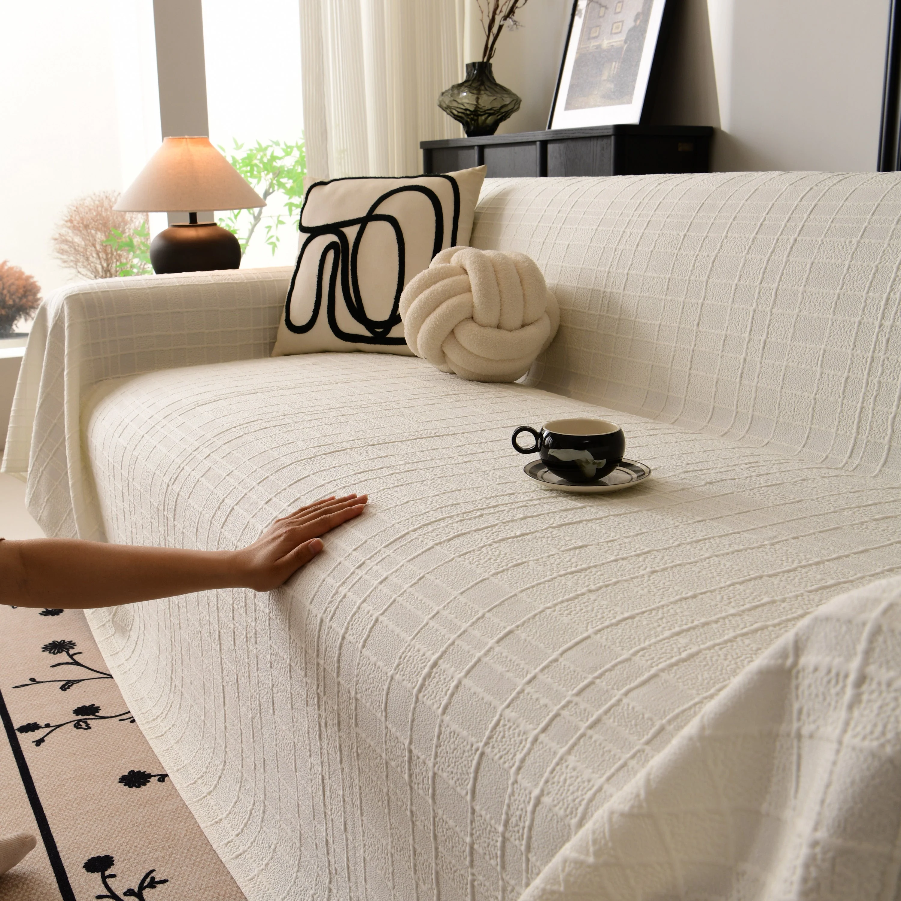 Sofa Cover Throw with Subtle Textured Stripes Lightweight Smooth Couch Slipcover - Image 33