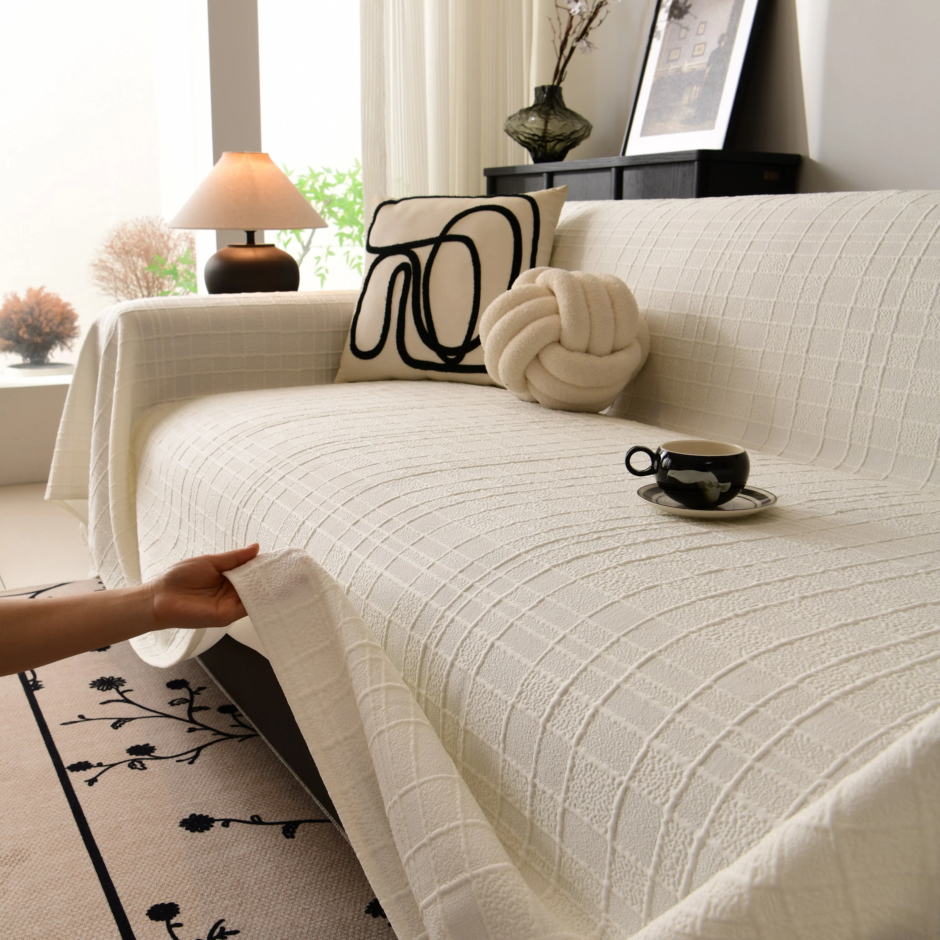 Sofa Cover Throw with Subtle Textured Stripes Lightweight Smooth Couch Slipcover - Image 34