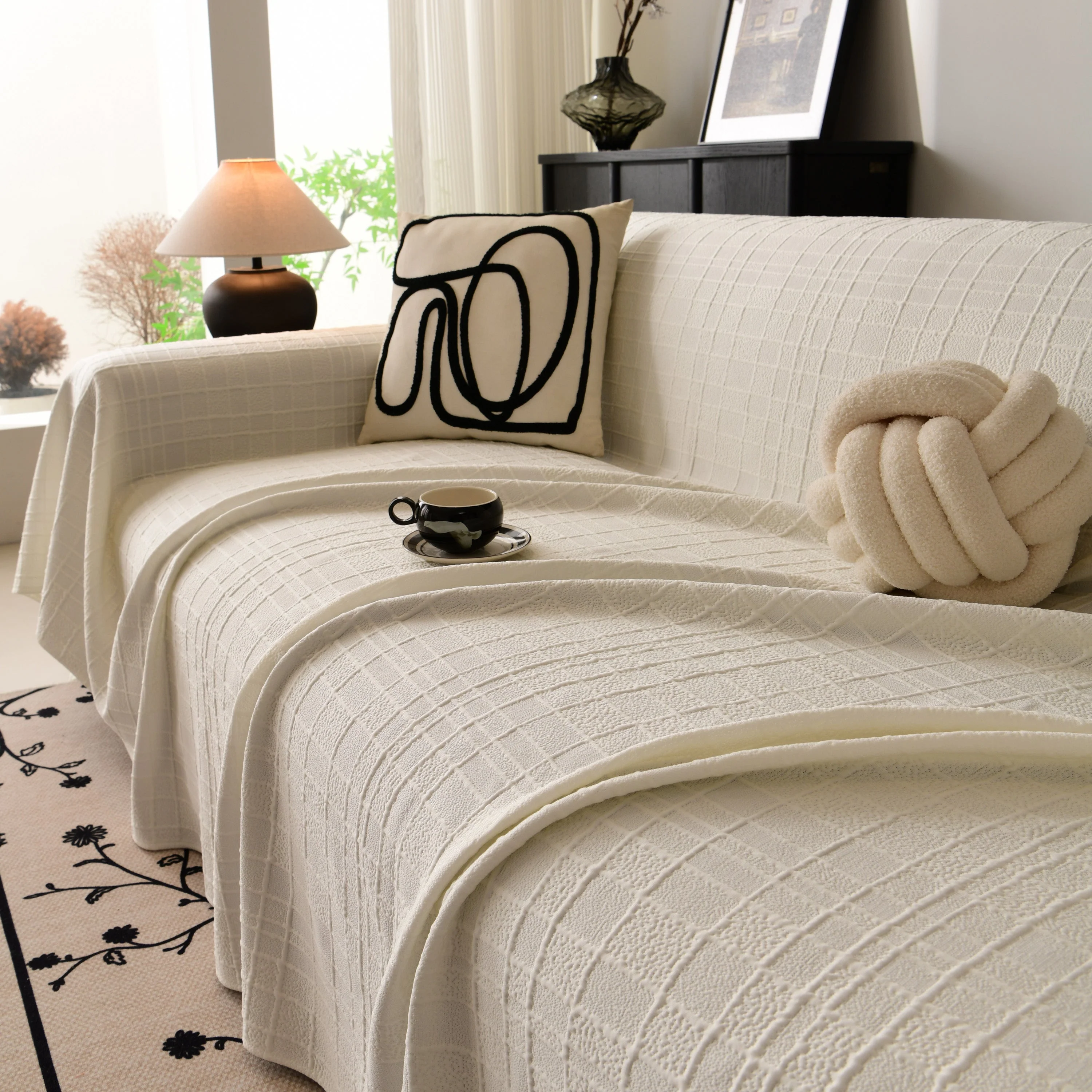 Sofa Cover Throw with Subtle Textured Stripes Lightweight Smooth Couch Slipcover - Image 36