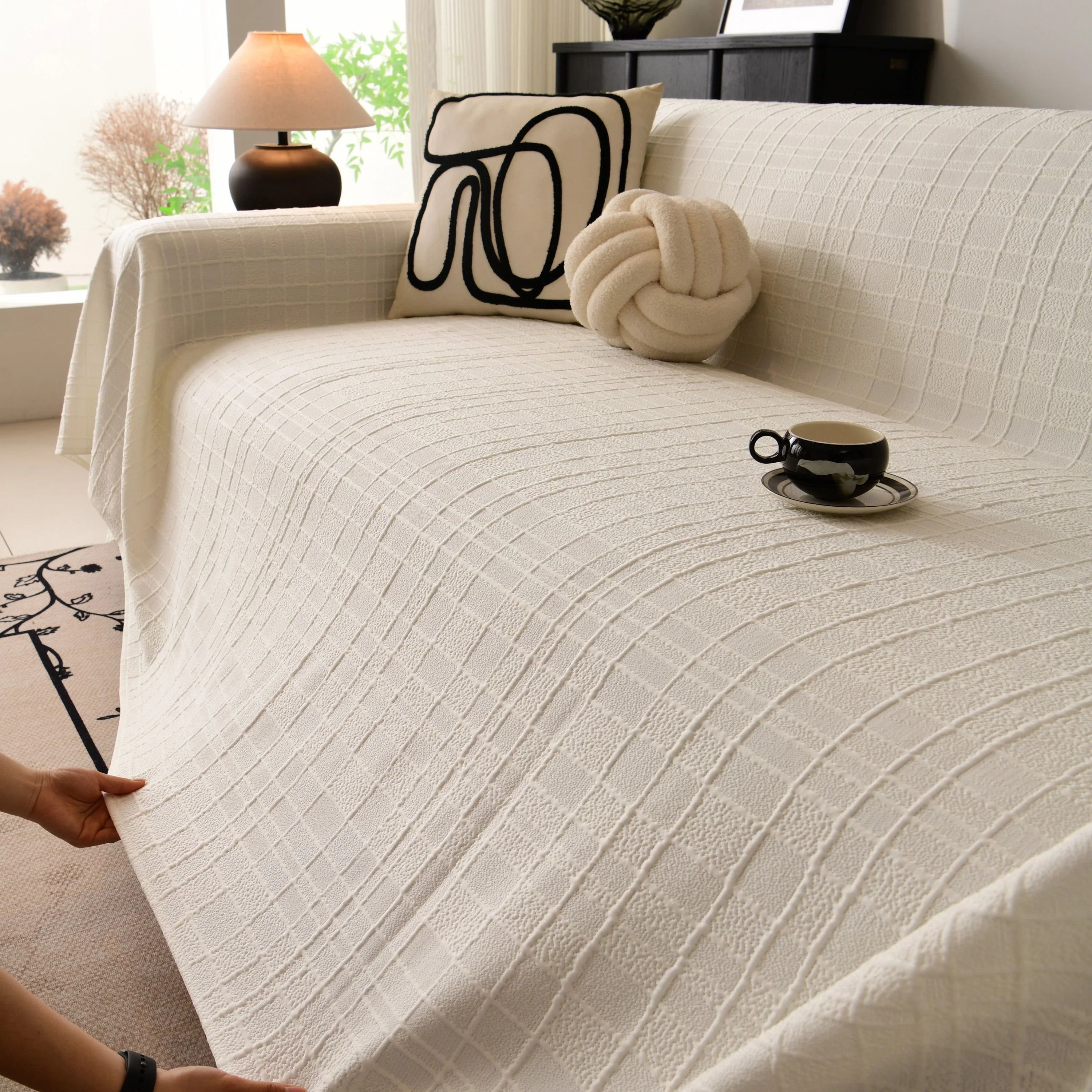 Sofa Cover Throw with Subtle Textured Stripes Lightweight Smooth Couch Slipcover - Image 38