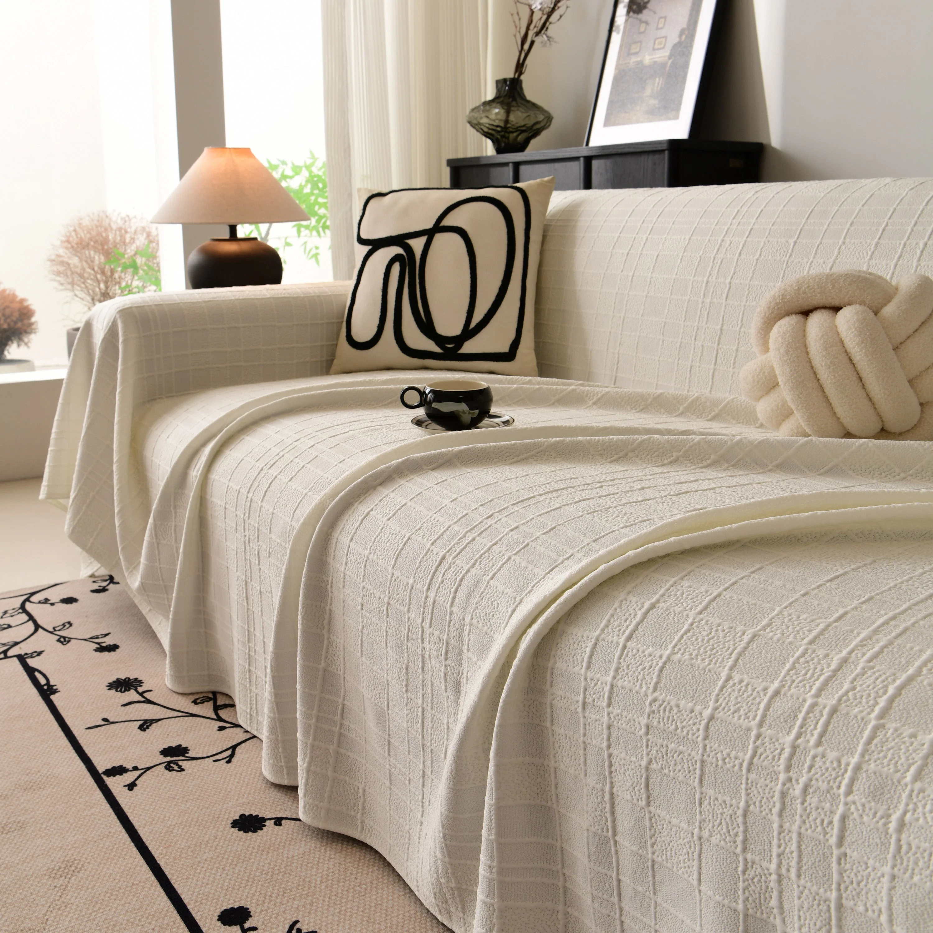 Sofa Cover Throw with Subtle Textured Stripes Lightweight Smooth Couch Slipcover - Image 39