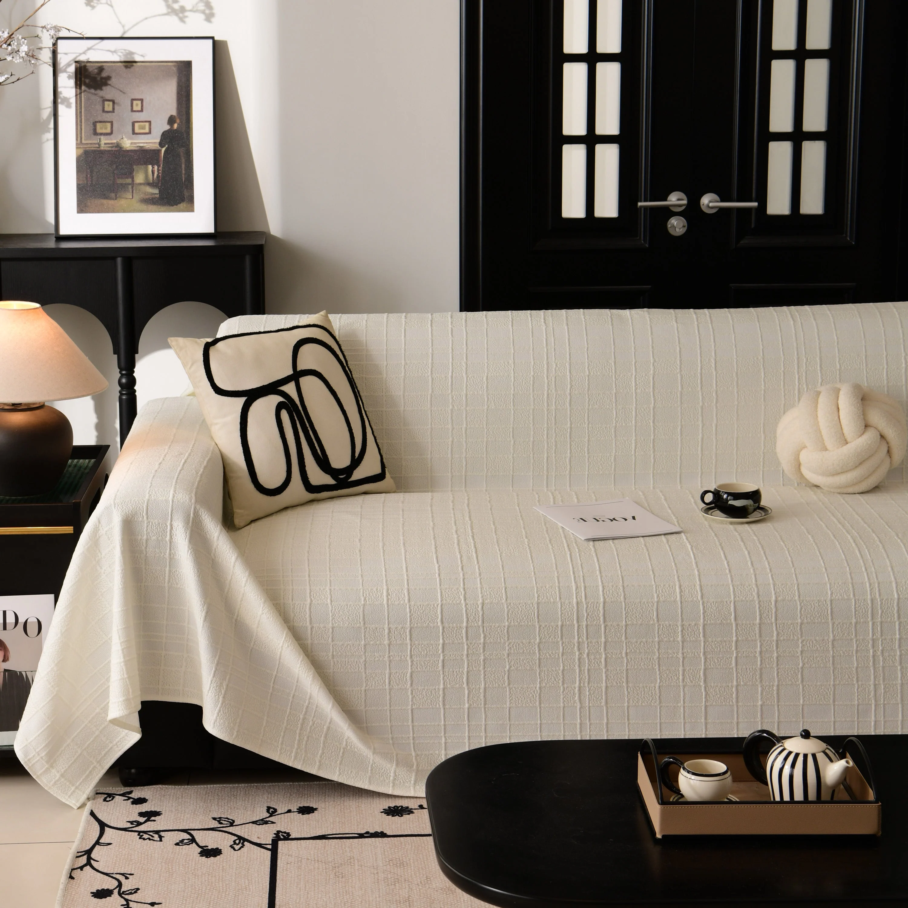 Sofa Cover Throw with Subtle Textured Stripes Lightweight Smooth Couch Slipcover - Image 42