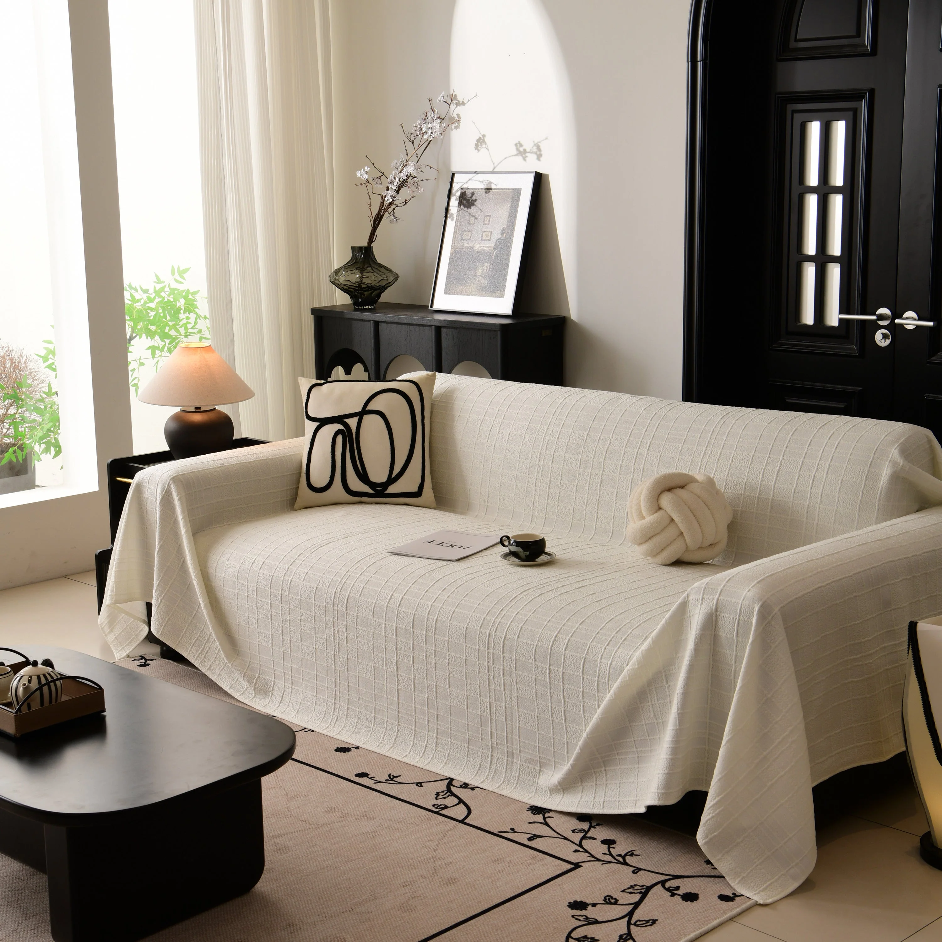 Sofa Cover Throw with Subtle Textured Stripes Lightweight Smooth Couch Slipcover - Image 43
