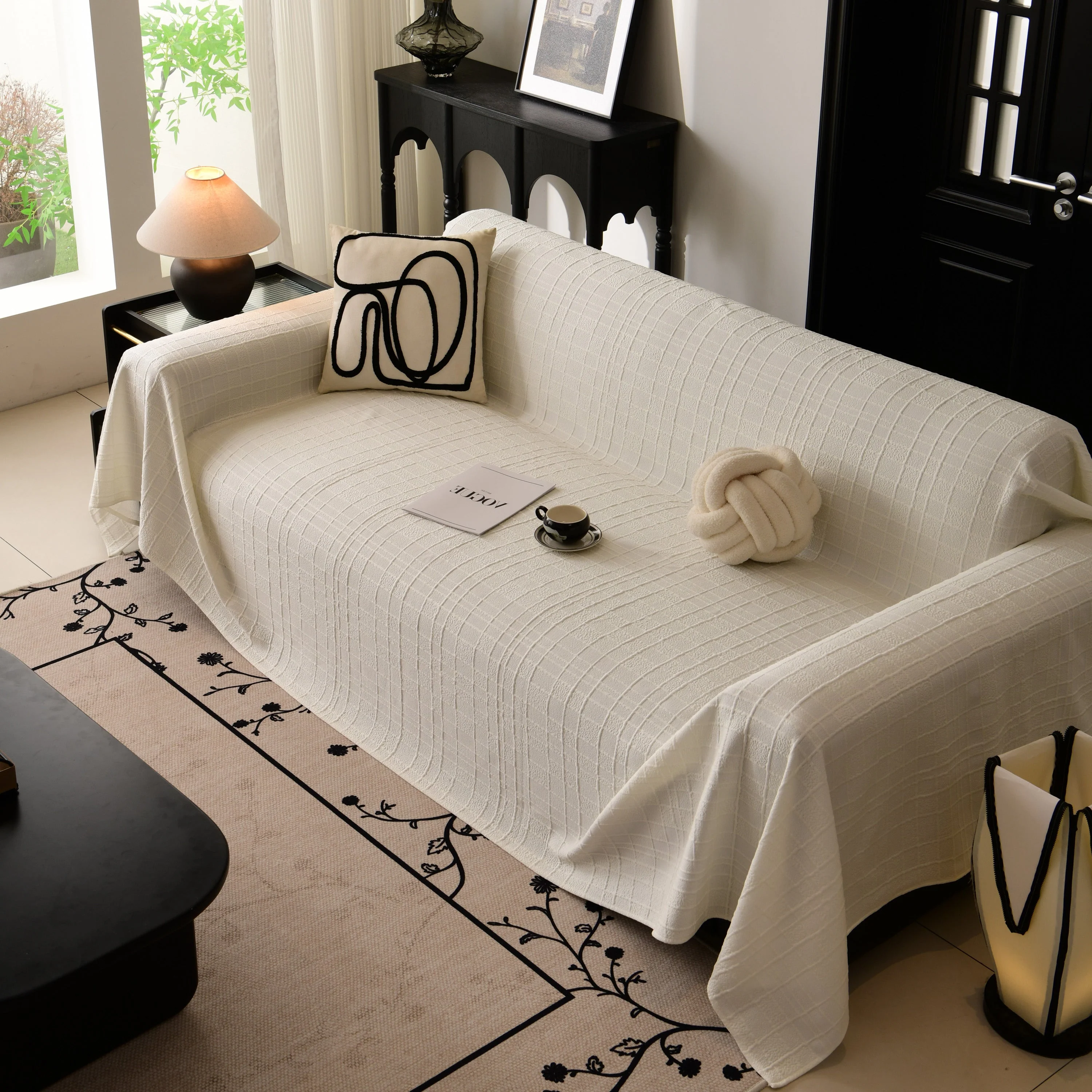 Sofa Cover Throw with Subtle Textured Stripes Lightweight Smooth Couch Slipcover - Image 44