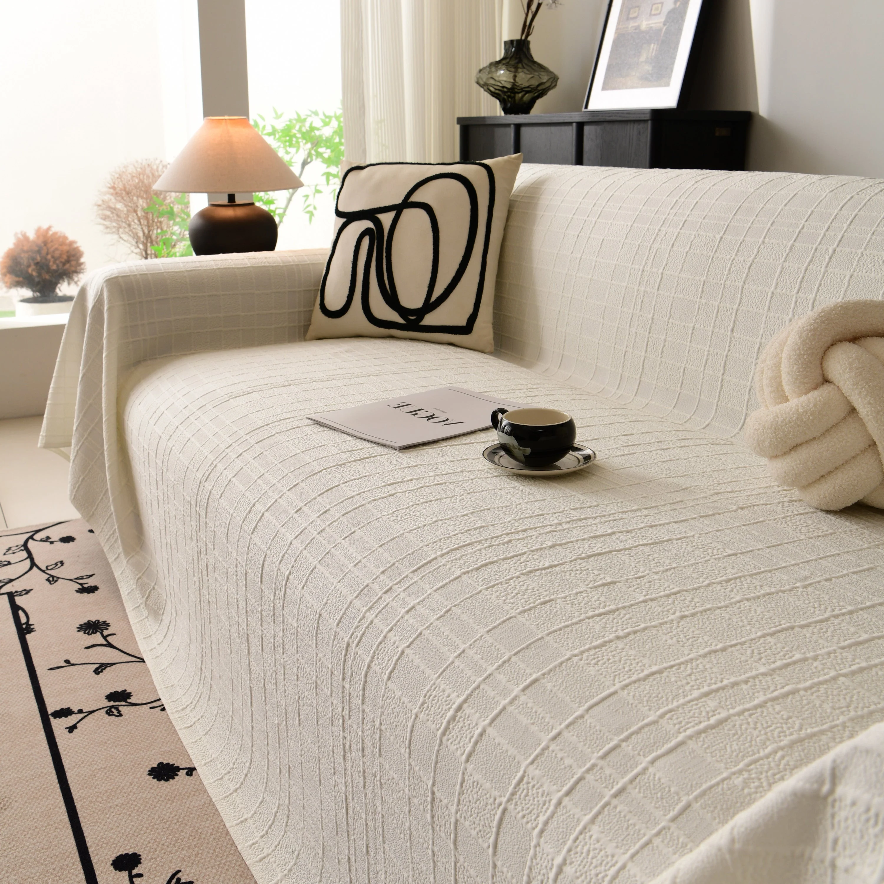 Sofa Cover Throw with Subtle Textured Stripes Lightweight Smooth Couch Slipcover - Image 45
