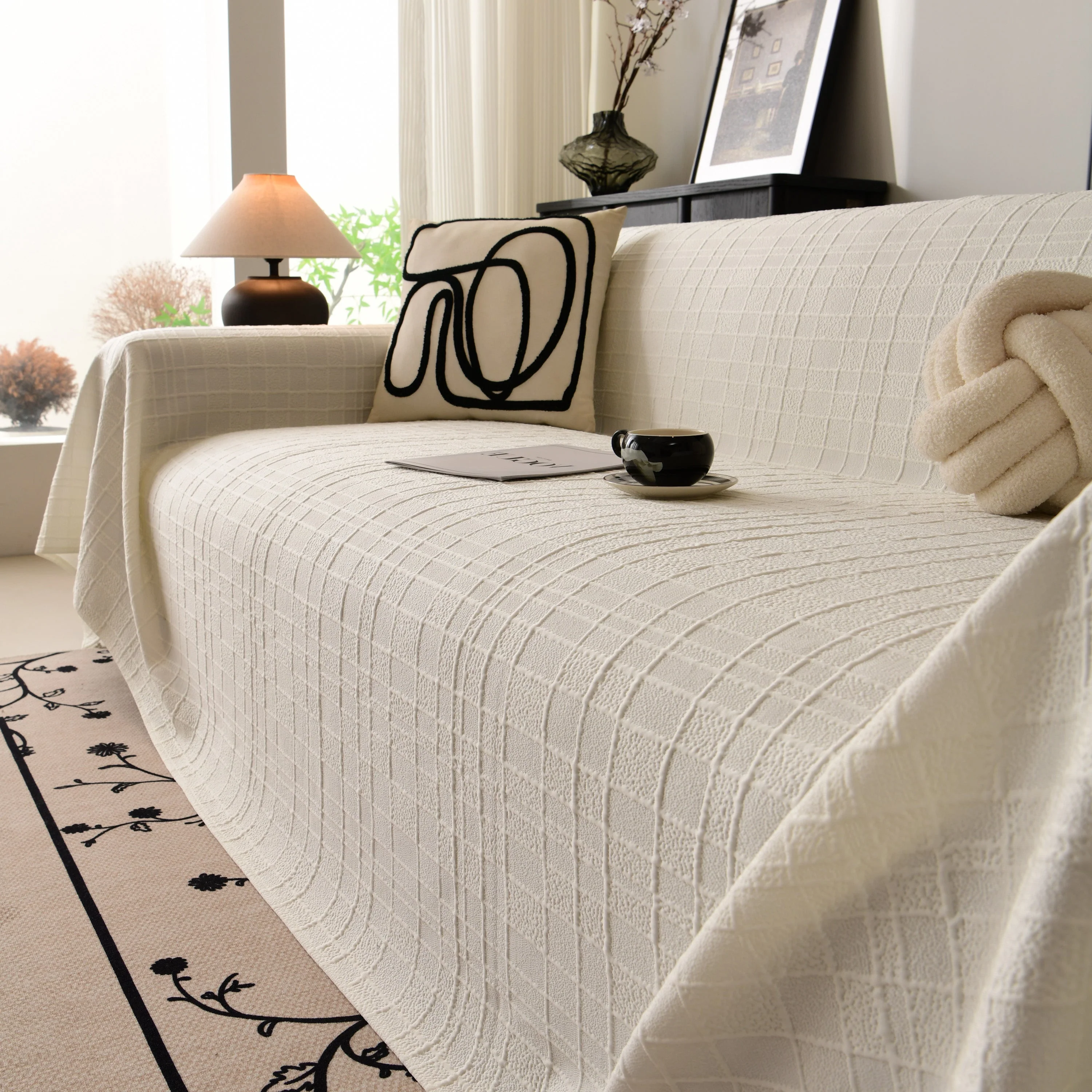Sofa Cover Throw with Subtle Textured Stripes Lightweight Smooth Couch Slipcover - Image 46