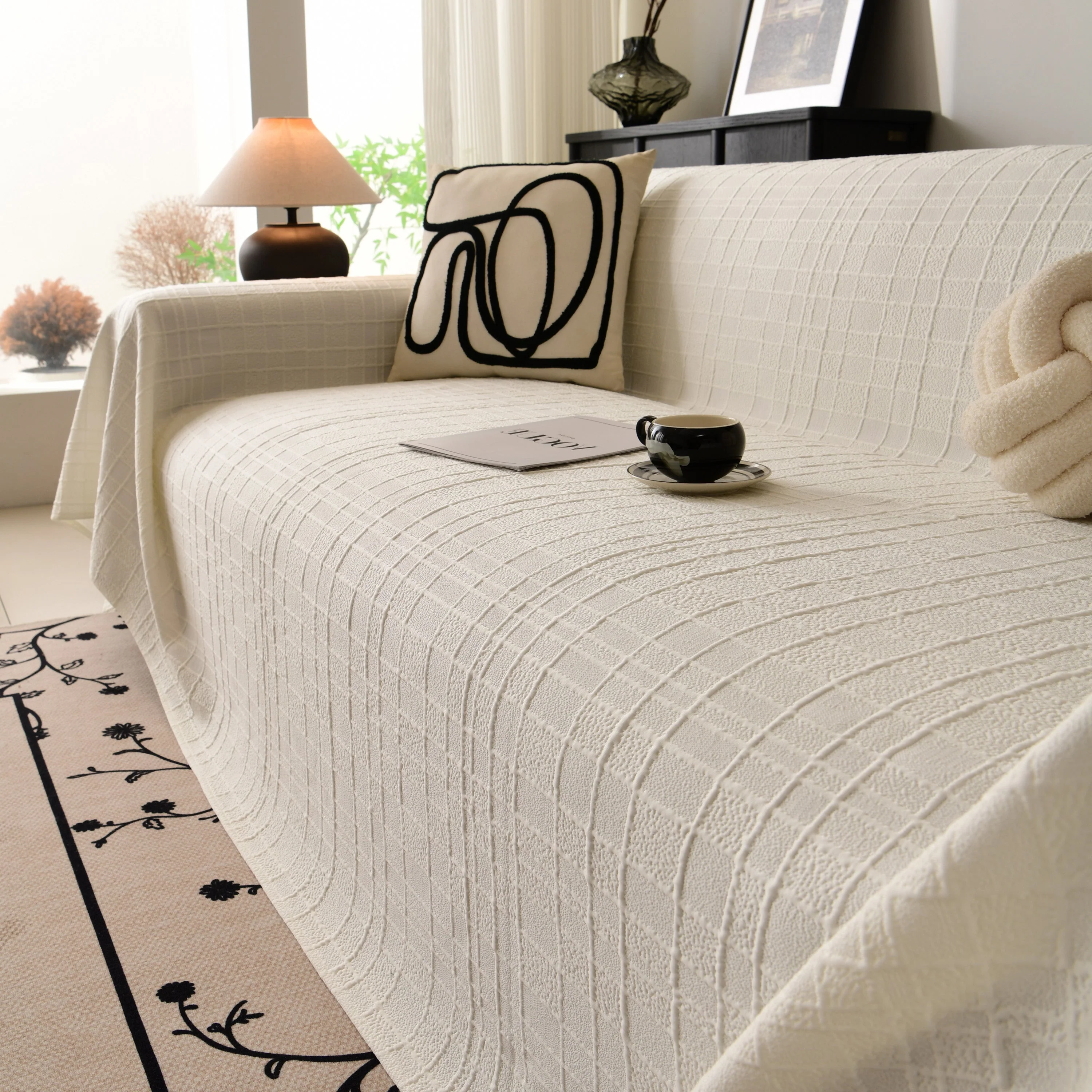 Sofa Cover Throw with Subtle Textured Stripes Lightweight Smooth Couch Slipcover - Image 47