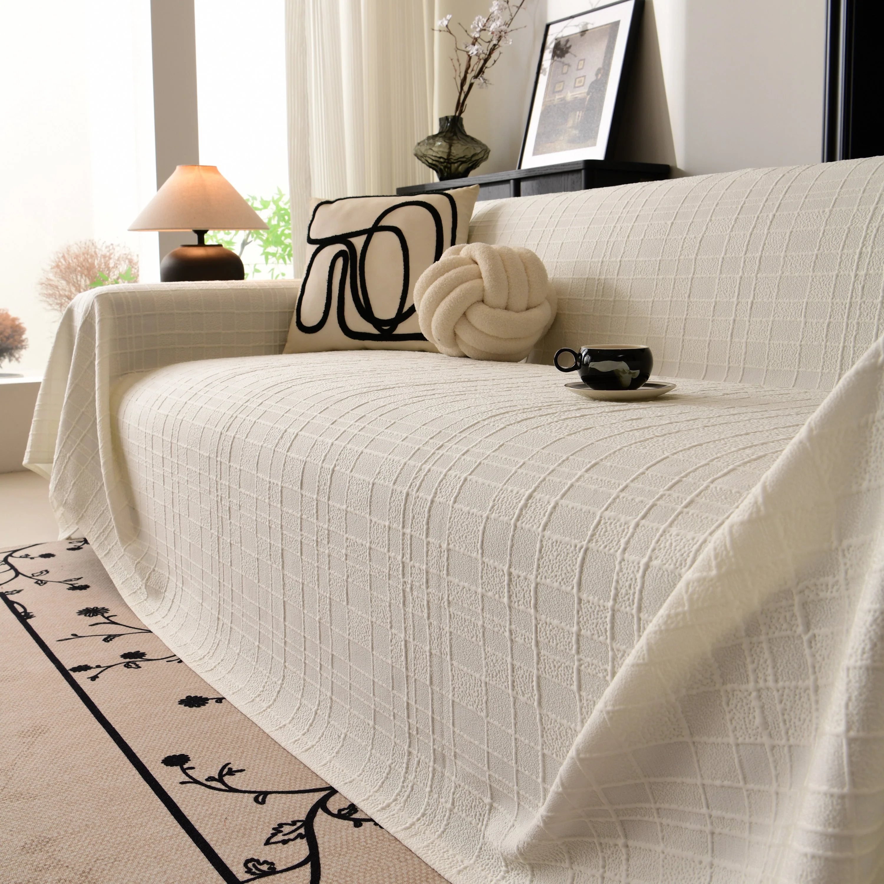 Sofa Cover Throw with Subtle Textured Stripes Lightweight Smooth Couch Slipcover - Image 48