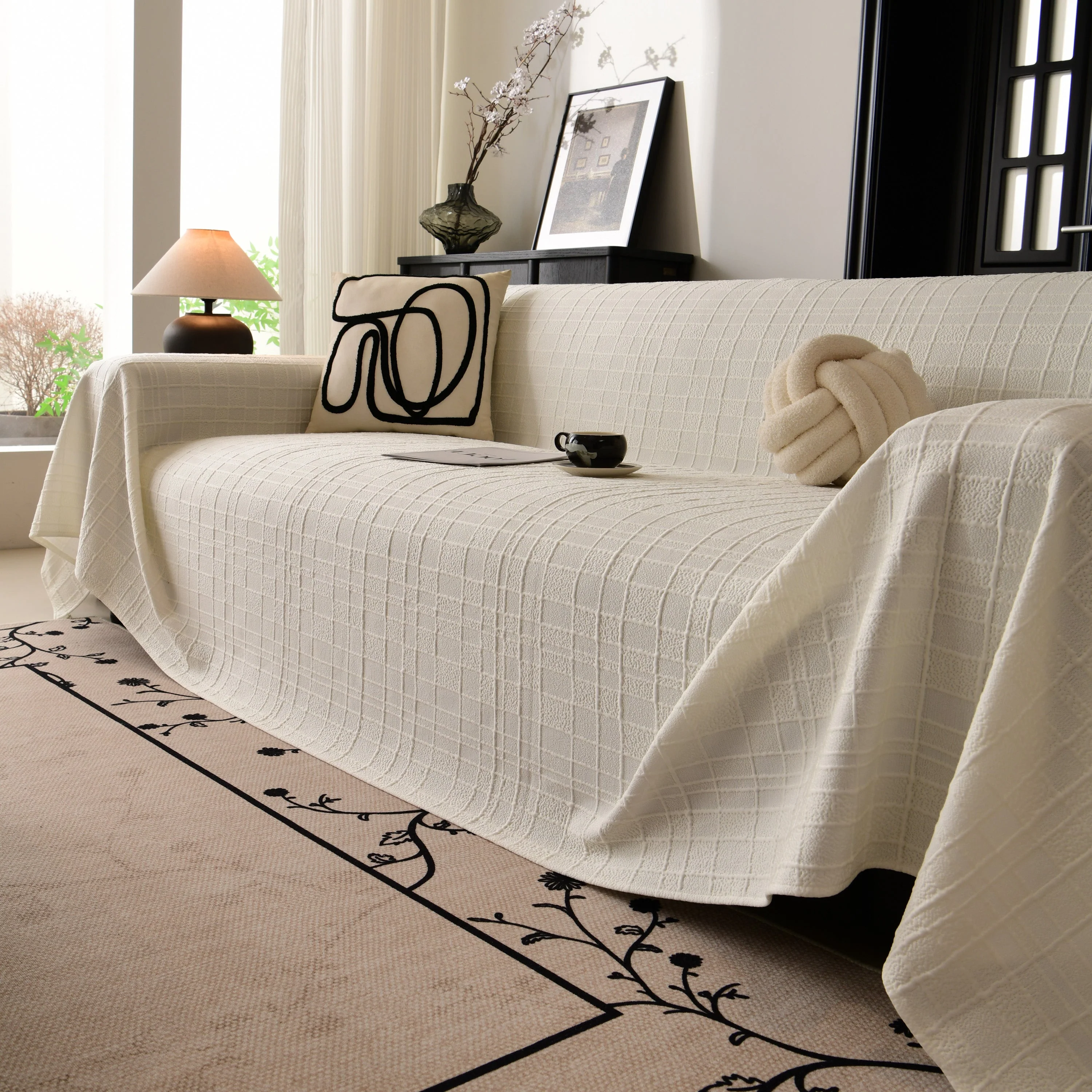 Sofa Cover Throw with Subtle Textured Stripes Lightweight Smooth Couch Slipcover - Image 49