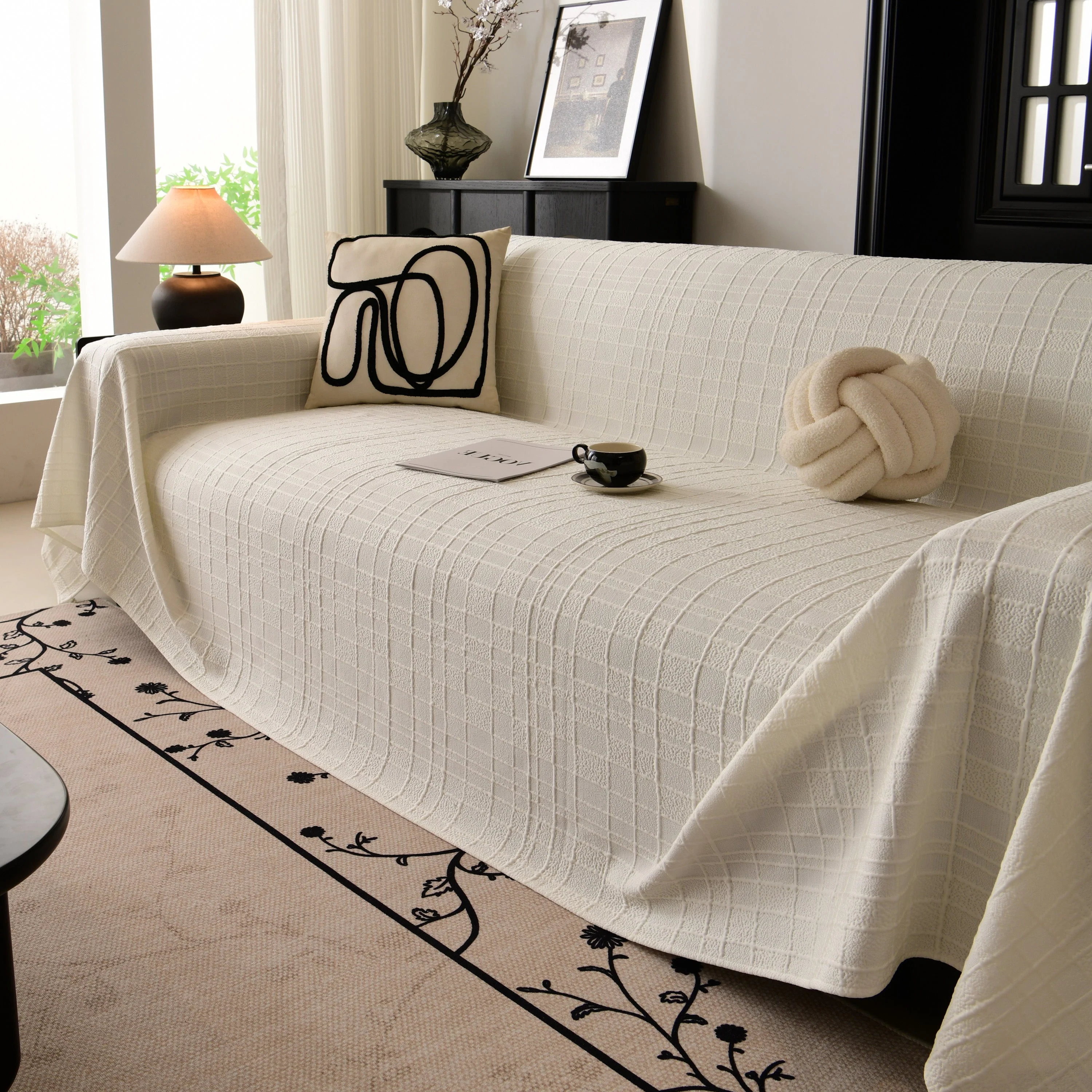 Sofa Cover Throw with Subtle Textured Stripes Lightweight Smooth Couch Slipcover - Image 50