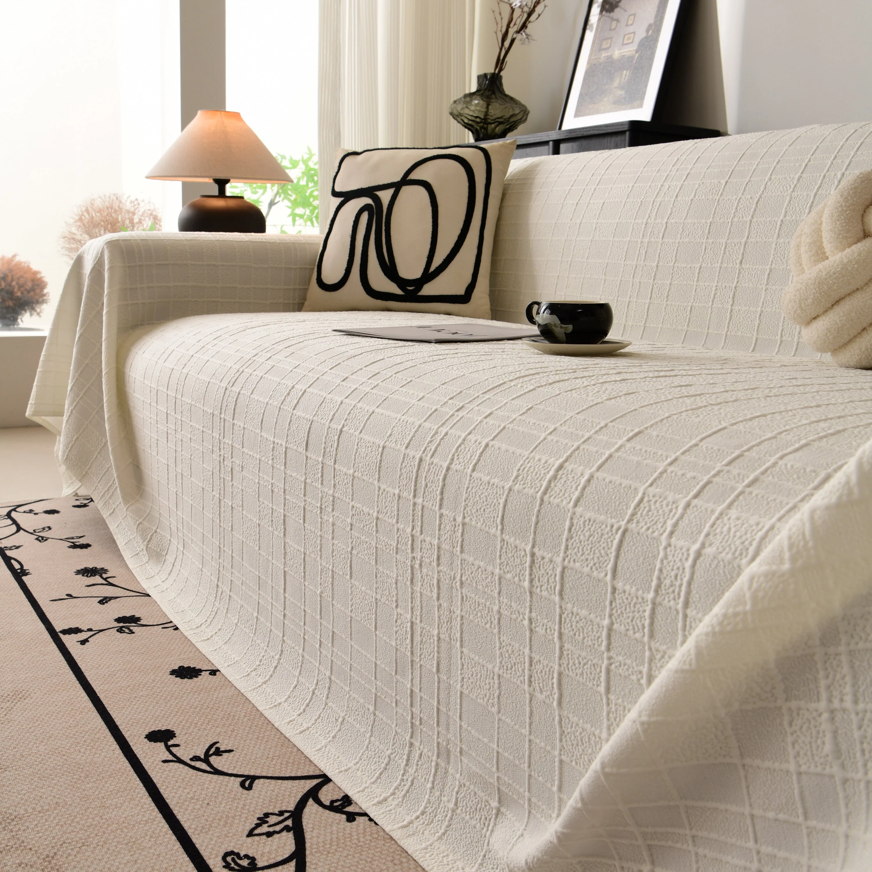 Sofa Cover Throw with Subtle Textured Stripes Lightweight Smooth Couch Slipcover - Image 51