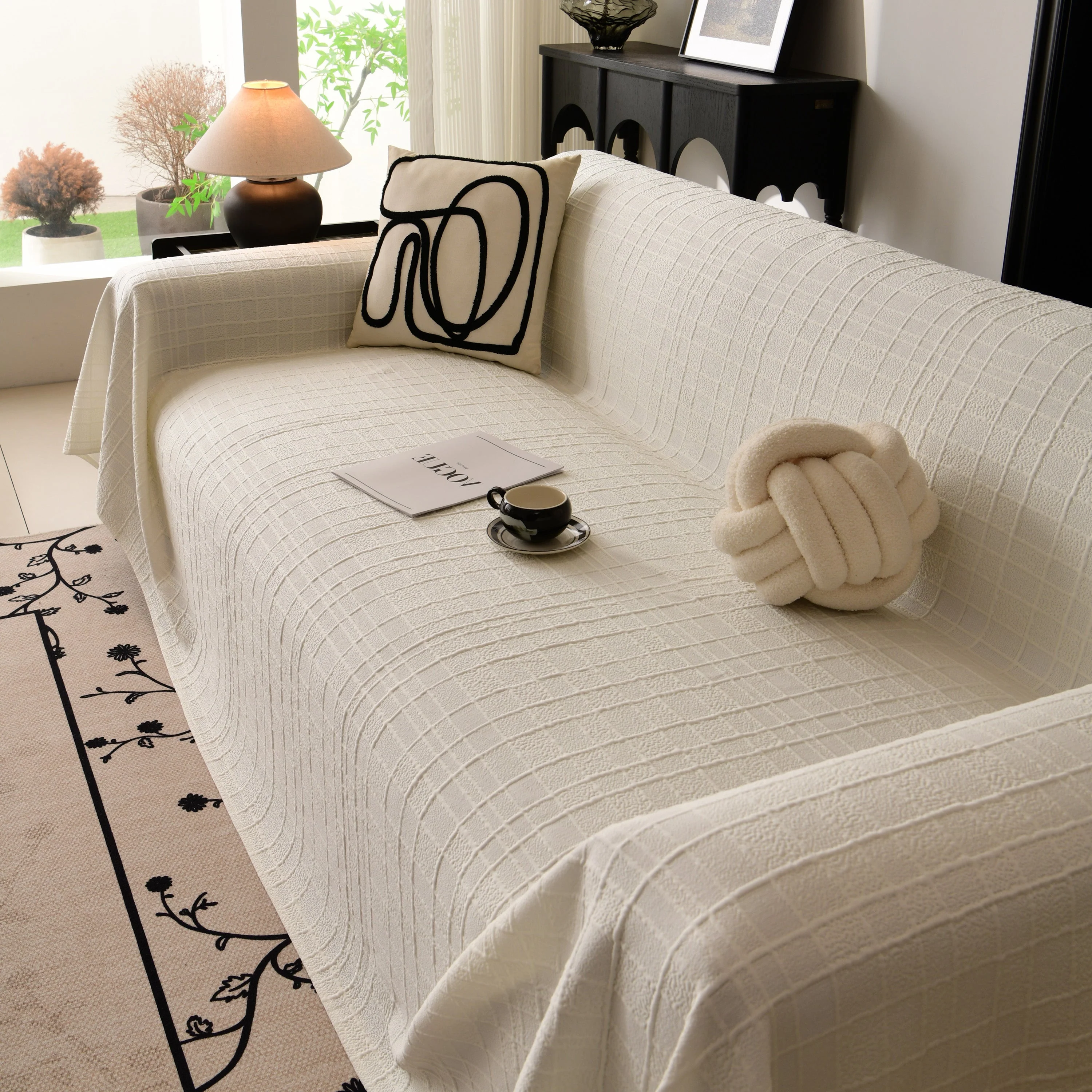 Sofa Cover Throw with Subtle Textured Stripes Lightweight Smooth Couch Slipcover - Image 52