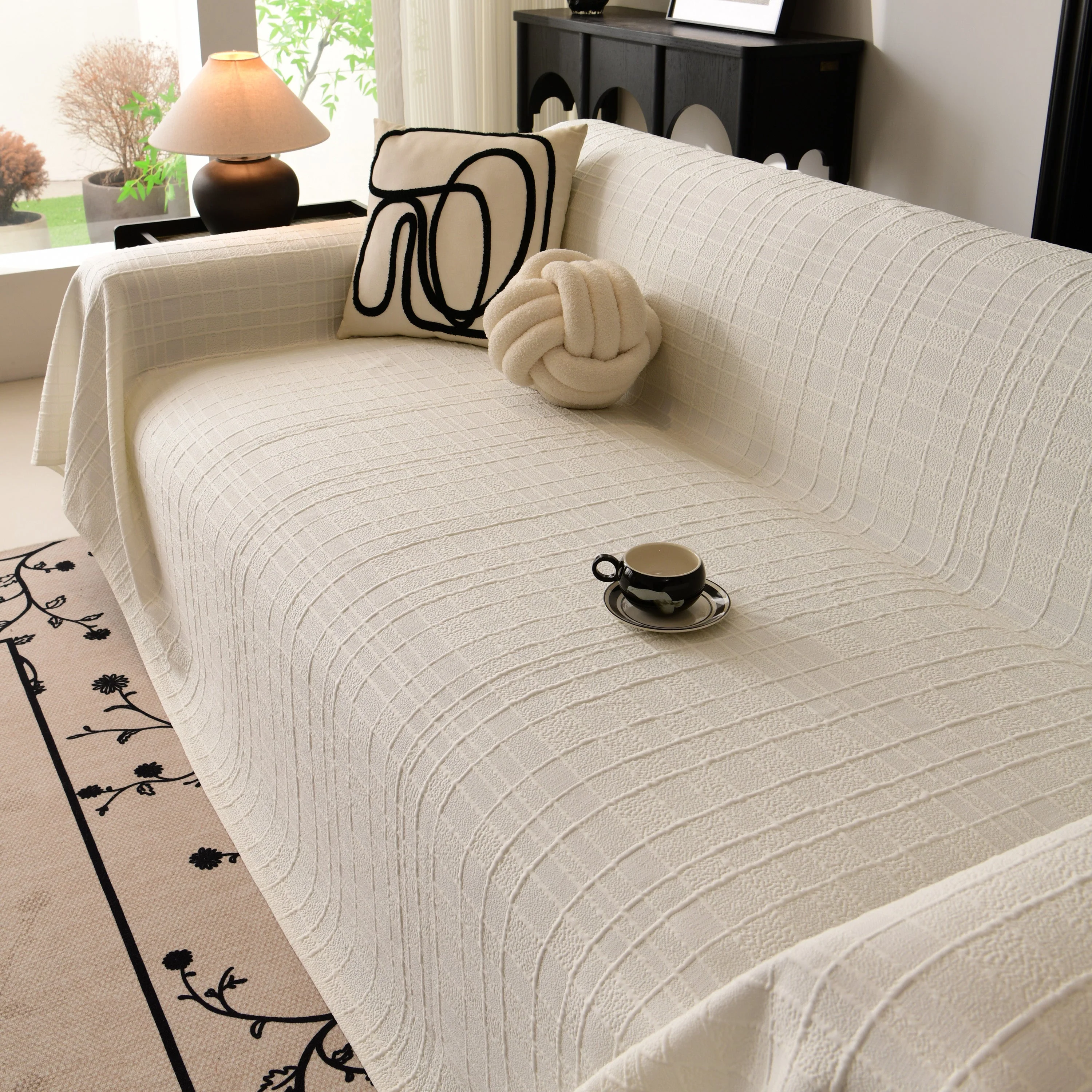 Sofa Cover Throw with Subtle Textured Stripes Lightweight Smooth Couch Slipcover - Image 53