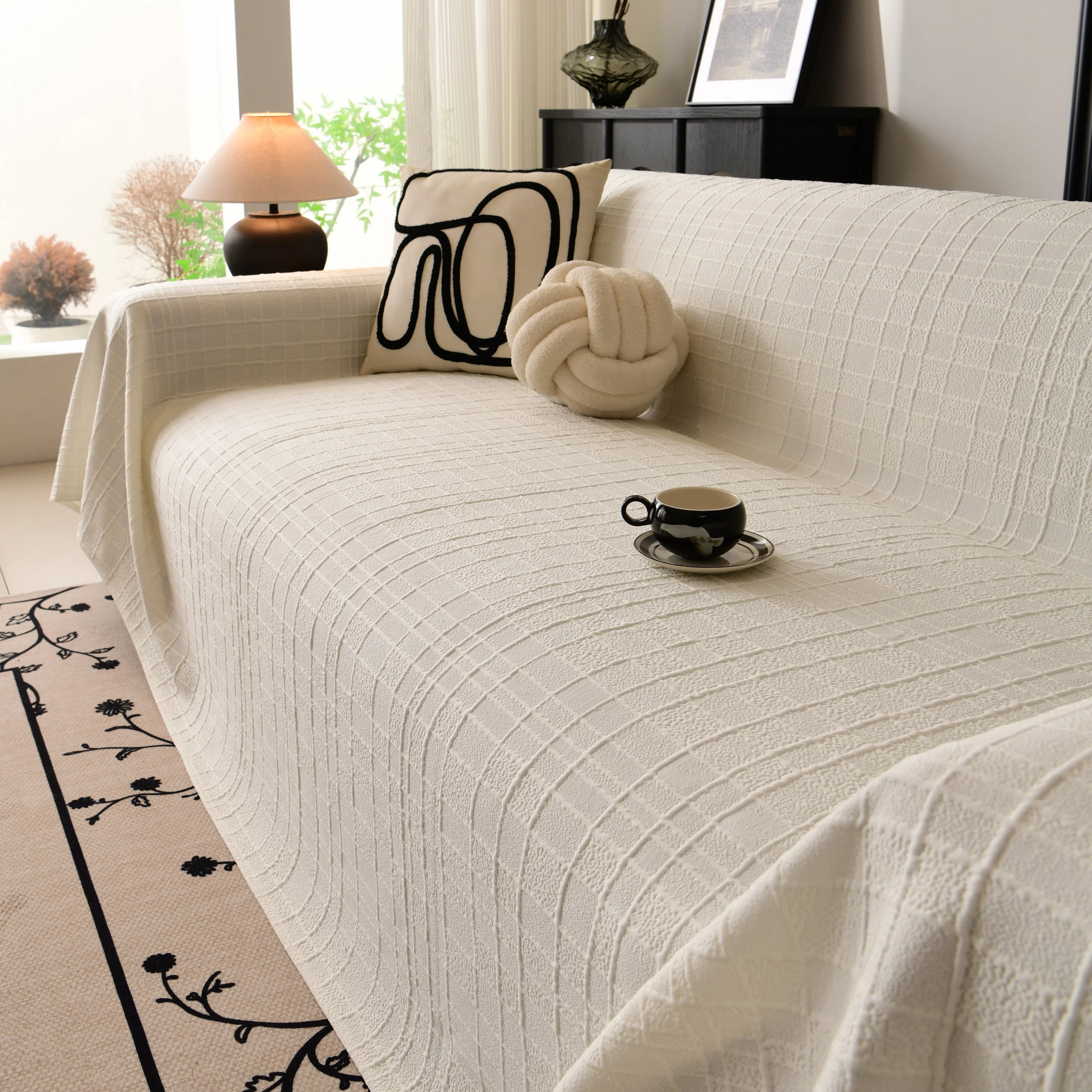 Sofa Cover Throw with Subtle Textured Stripes Lightweight Smooth Couch Slipcover - Image 54