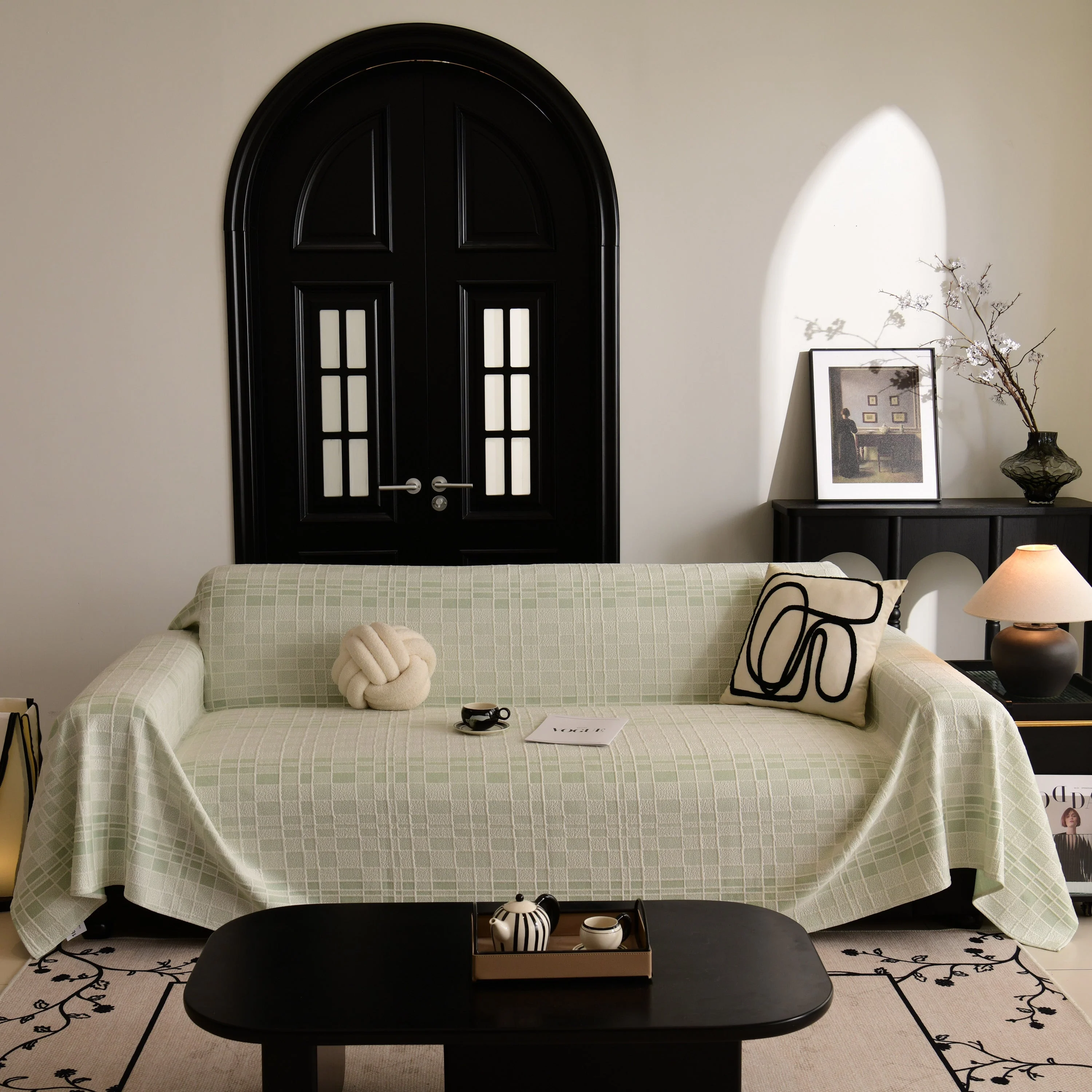 Sofa Cover Throw with Subtle Textured Stripes Lightweight Smooth Couch Slipcover - Image 56