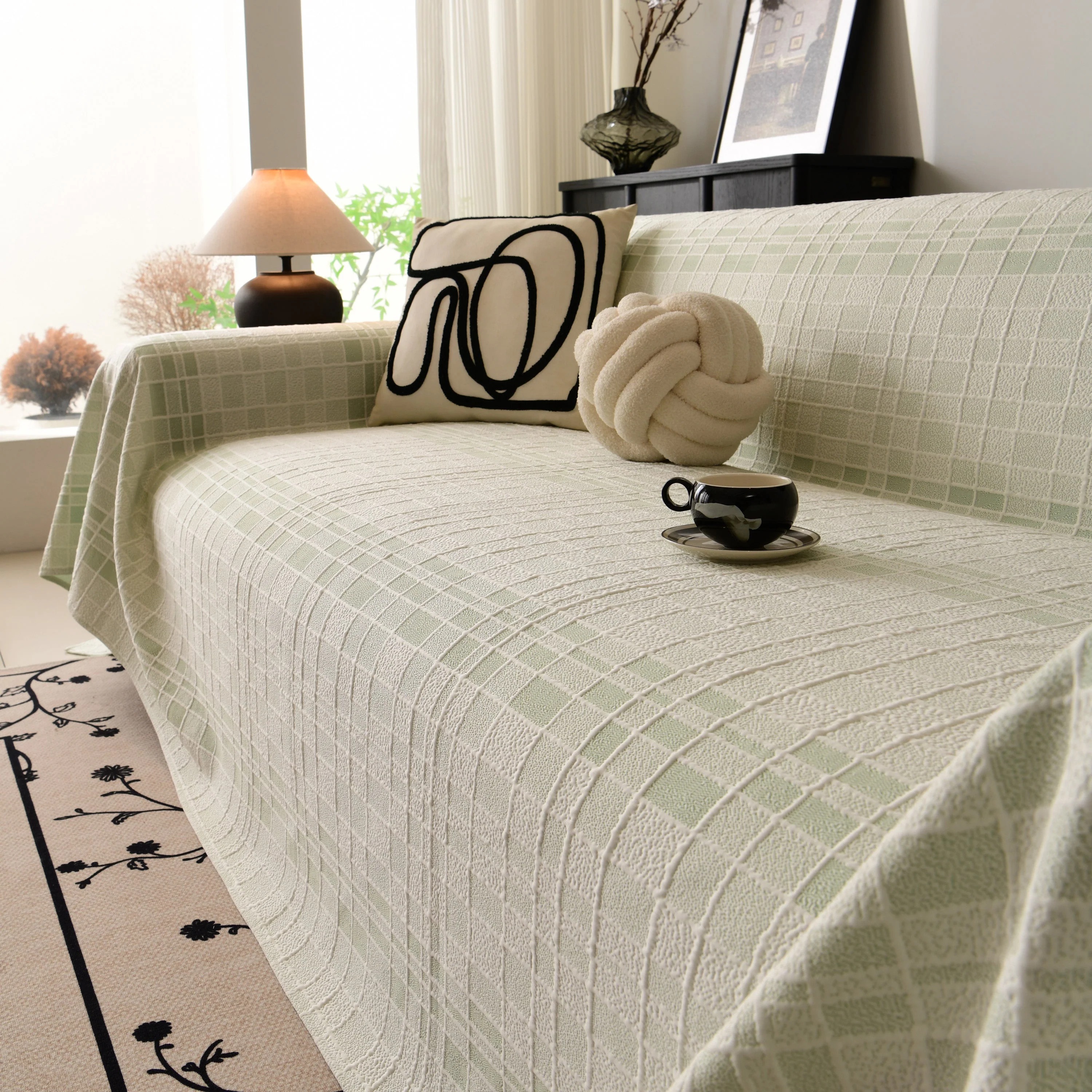 Sofa Cover Throw with Subtle Textured Stripes Lightweight Smooth Couch Slipcover - Image 57