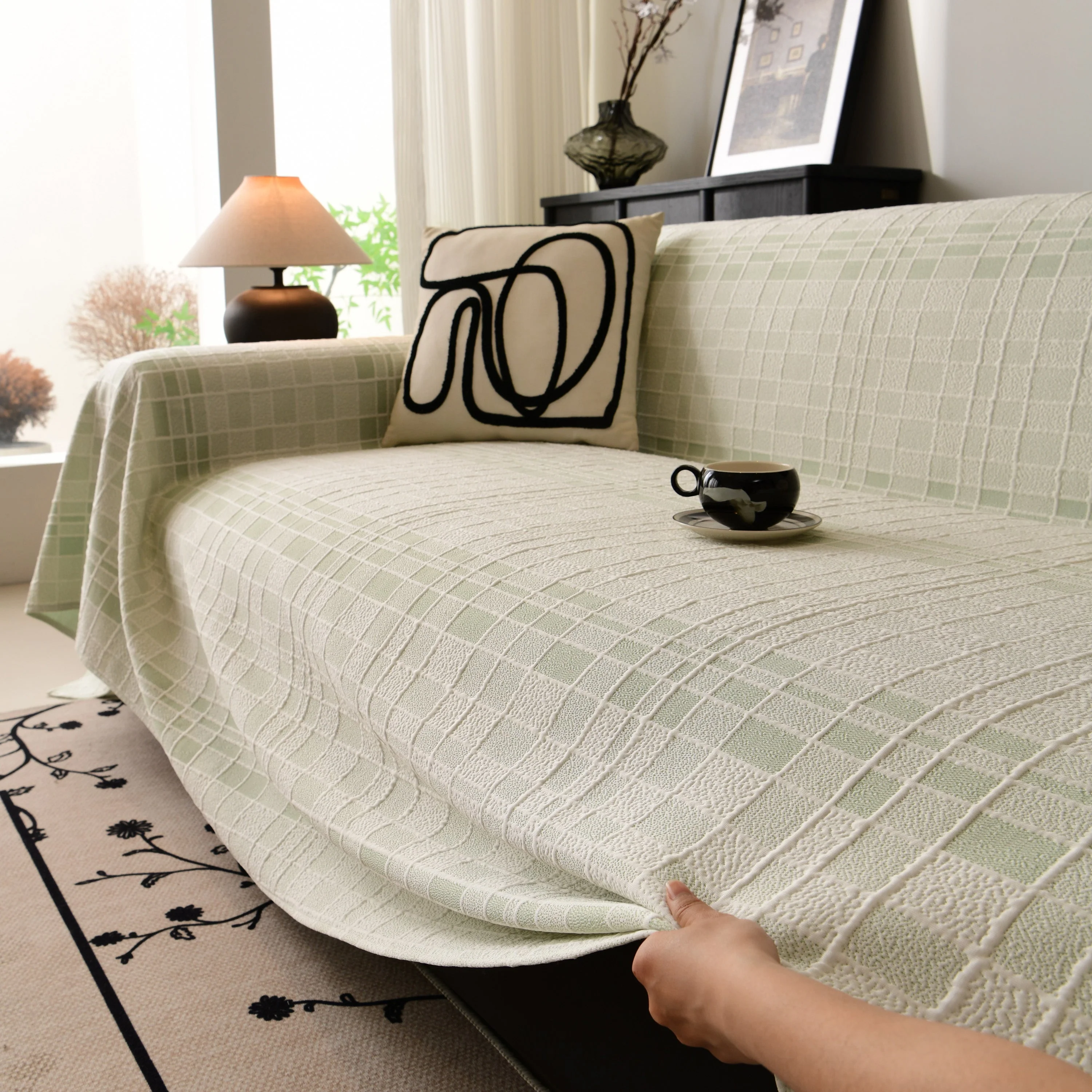 Sofa Cover Throw with Subtle Textured Stripes Lightweight Smooth Couch Slipcover - Image 58