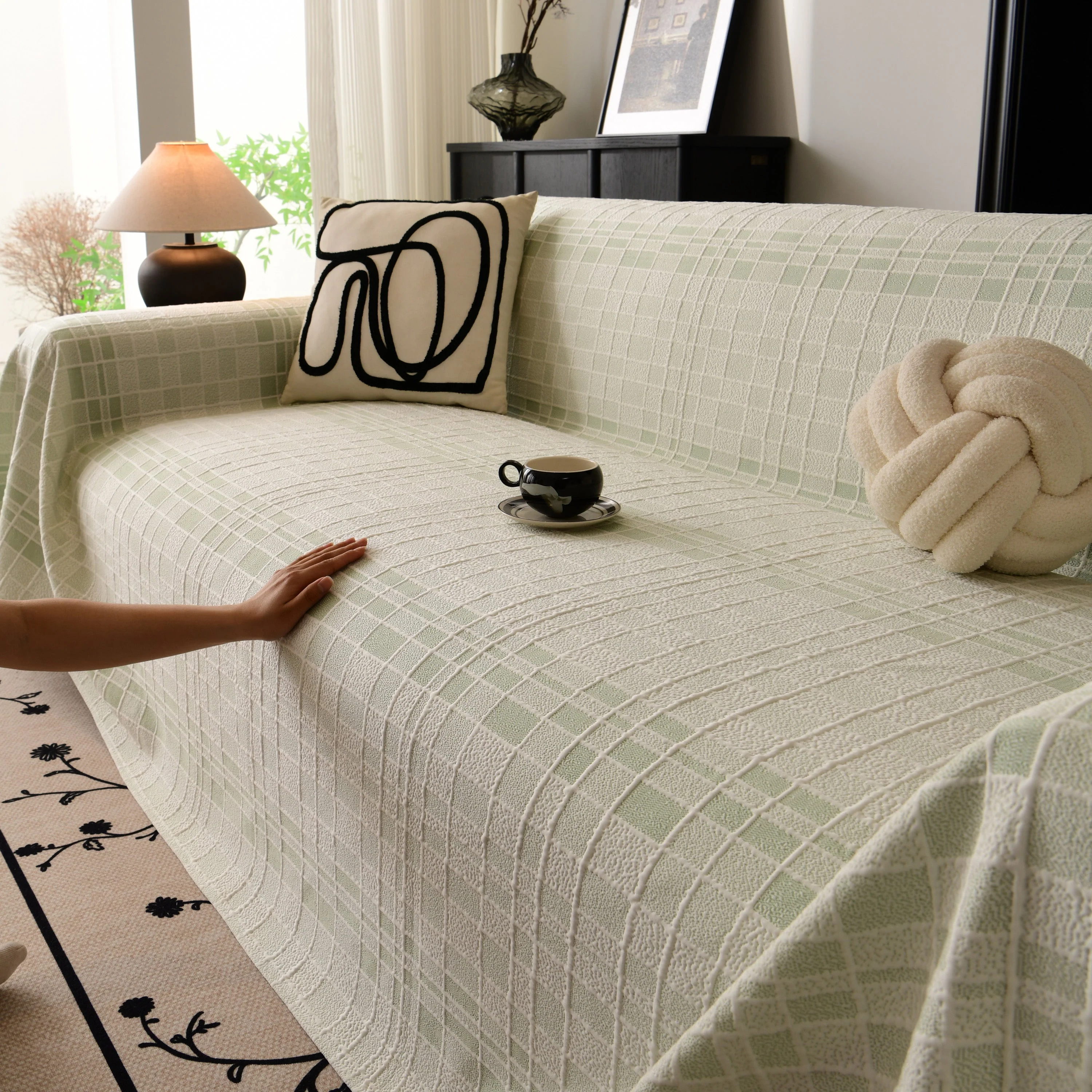 Sofa Cover Throw with Subtle Textured Stripes Lightweight Smooth Couch Slipcover - Image 59