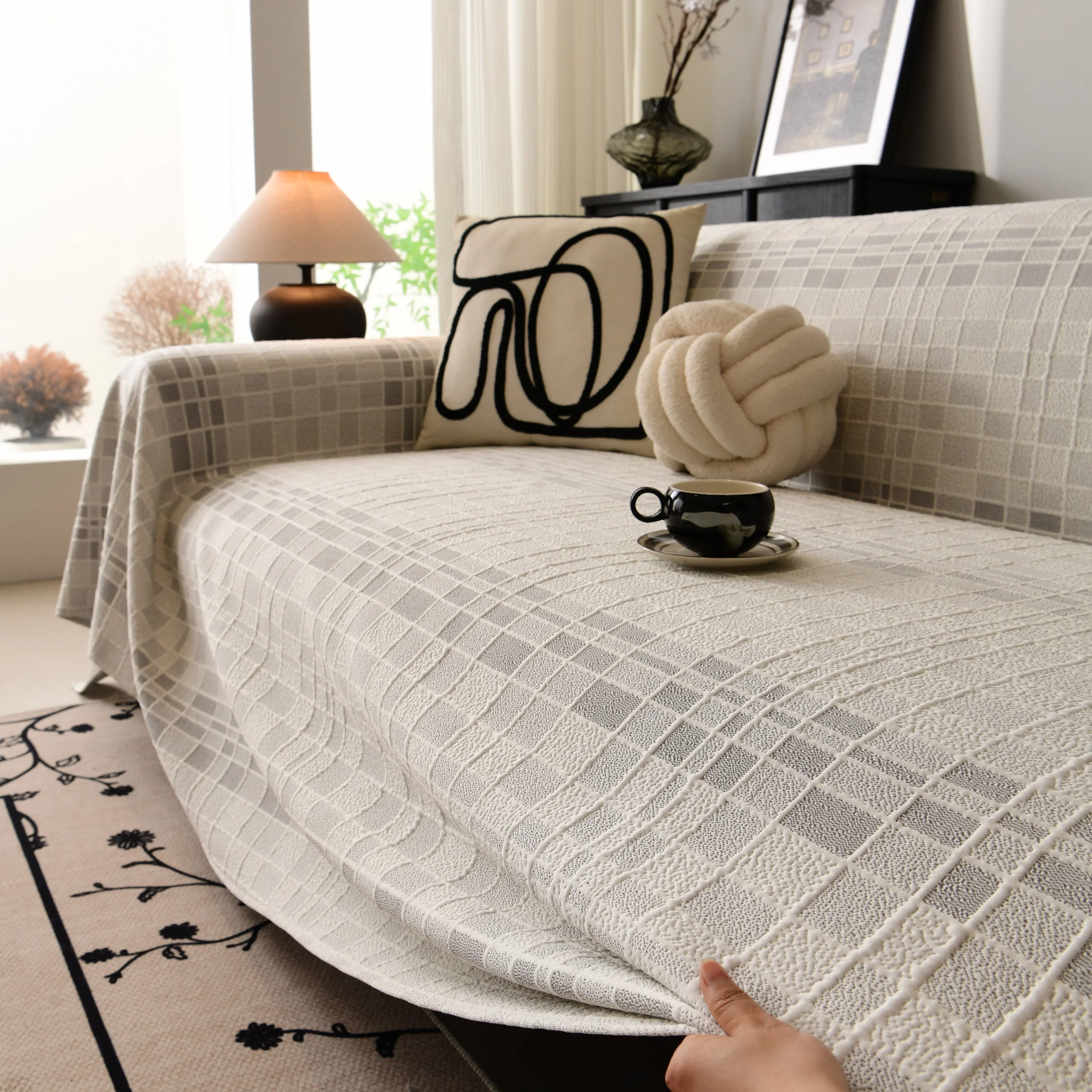 Sofa Cover Throw with Subtle Textured Stripes Lightweight Smooth Couch Slipcover - Image 6